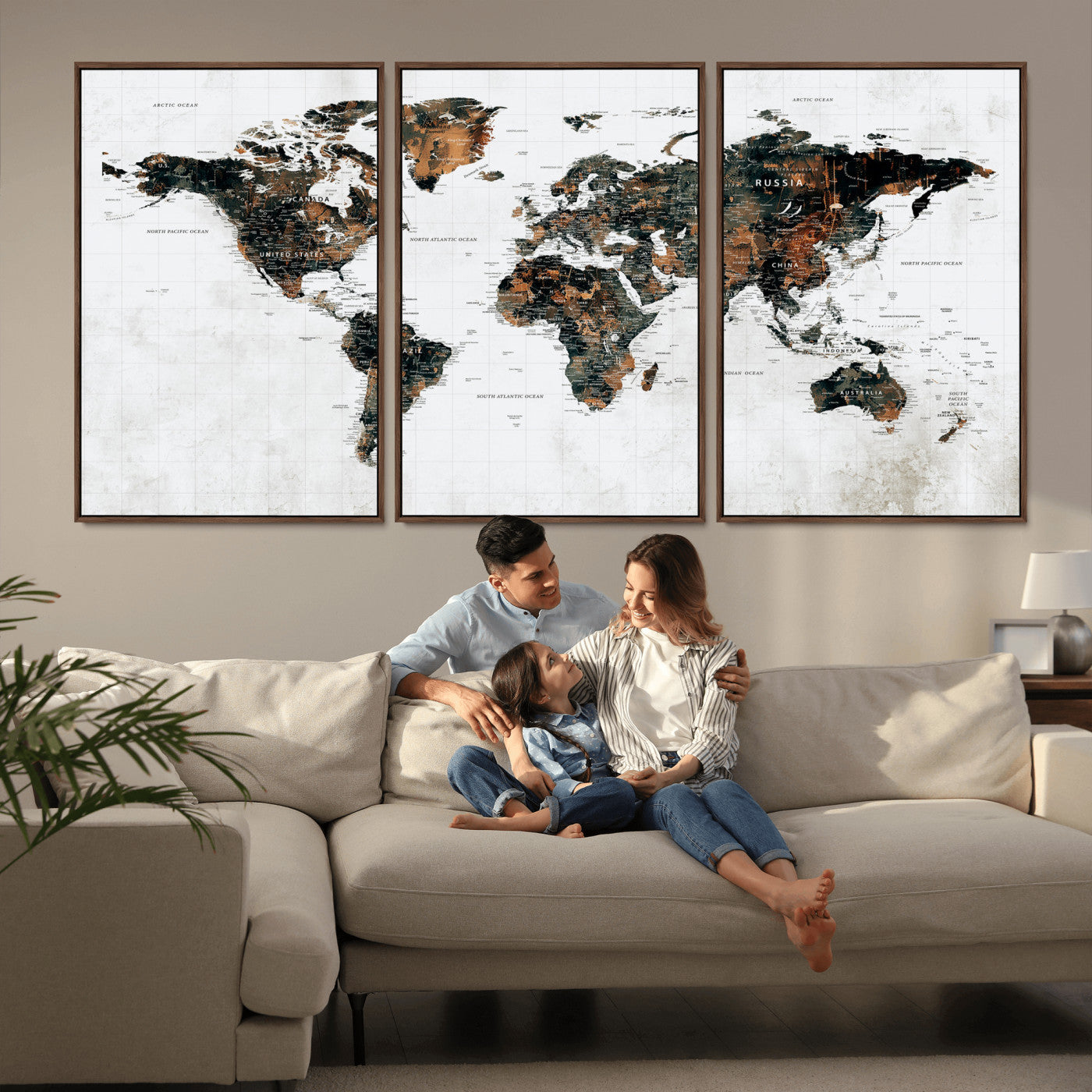 60008766-MGV-CV-36X24 - World Map Wall Art Canvas Print, Modern Decorative Framed Map Artwork Prints for Living Room, Office, Bedroom Wall Decor