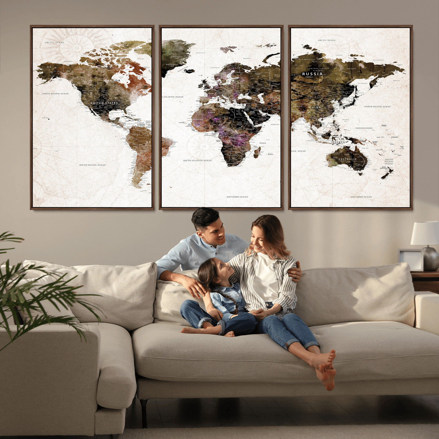 77651968-MGV-CV-36X24 - World Map Wall Art Canvas Print, Modern Decorative Framed Map Artwork Prints for Living Room, Office, Bedroom Wall Decor