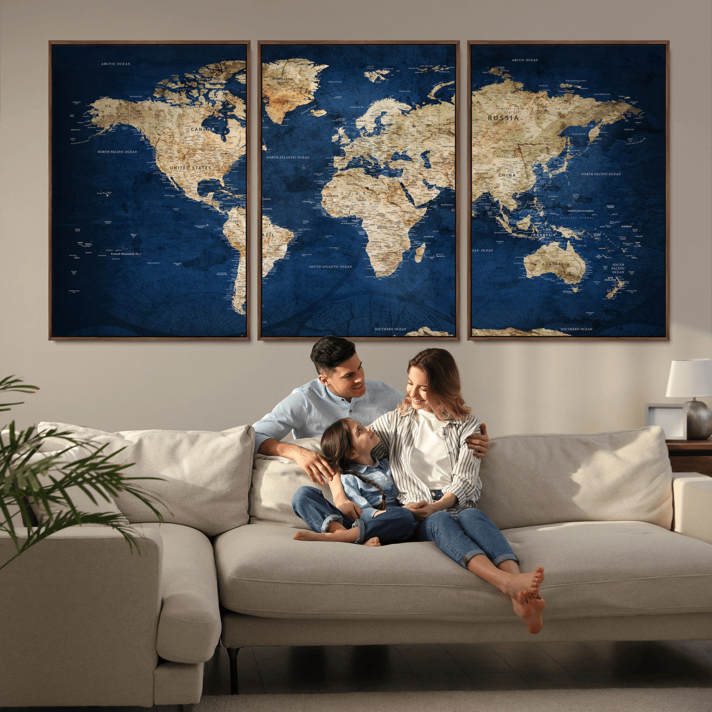 57503519-MGV-CV-36X24 - World Map Wall Art Canvas Print, Modern Decorative Framed Map Artwork Prints for Living Room, Office, Bedroom Wall Decor
