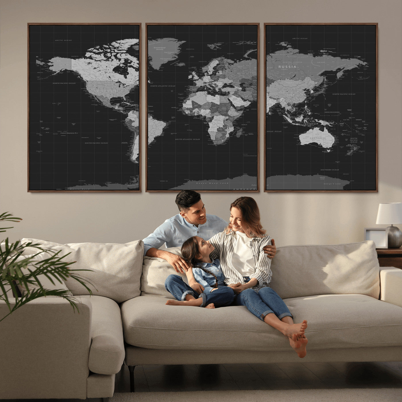 46160121-MGV-CV-36X24 - World Map Wall Art Canvas Print, Modern Decorative Framed Map Artwork Prints for Living Room, Office, Bedroom Wall Decor
