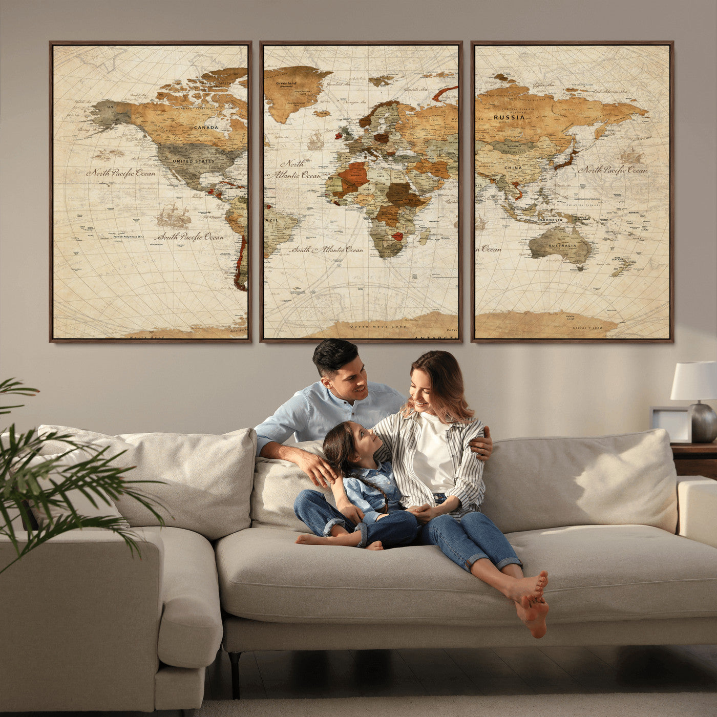 30704397-MGV-CV-36X24 - World Map Wall Art Canvas Print, Modern Decorative Framed Map Artwork Prints for Living Room, Office, Bedroom Wall Decor