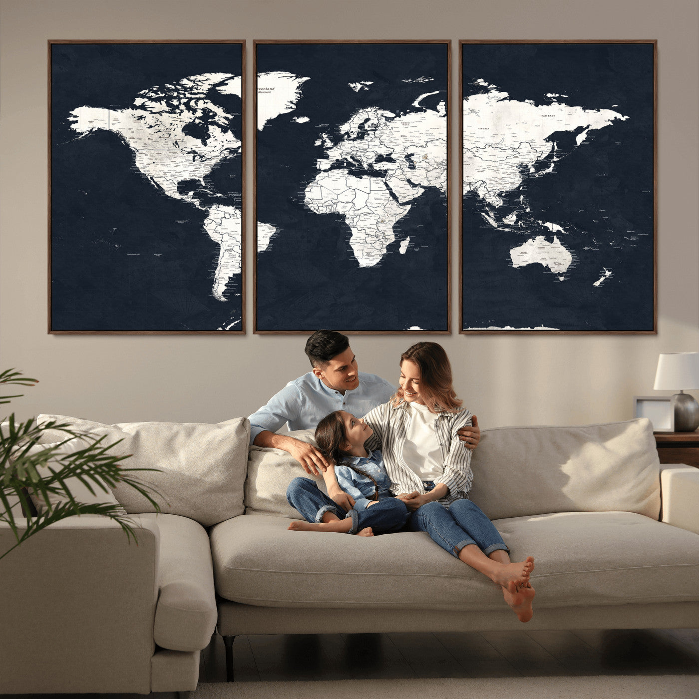 11963807-MGV-CV-36X24 - World Map Wall Art Canvas Print, Modern Decorative Framed Map Artwork Prints for Living Room, Office, Bedroom Wall Decor