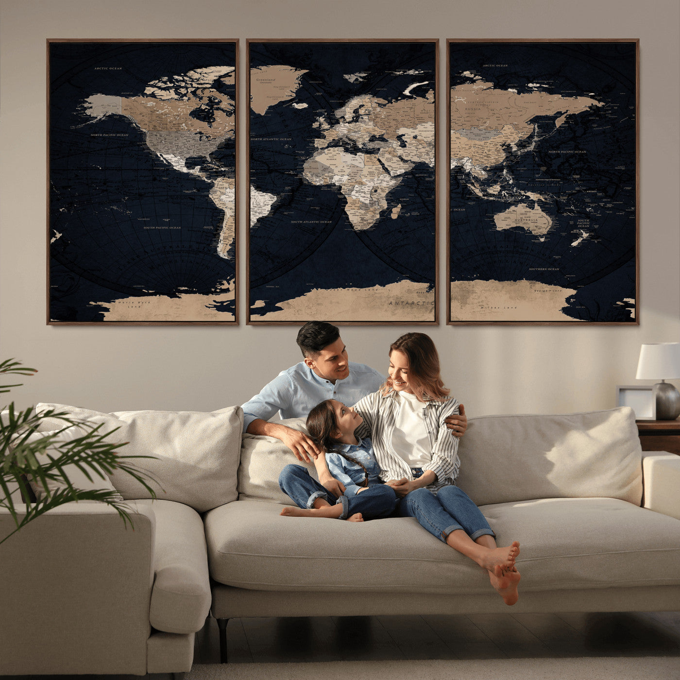 25812727-MGV-CV-36X24 - World Map Wall Art Canvas Print, Modern Decorative Framed Map Artwork Prints for Living Room, Office, Bedroom Wall Decor