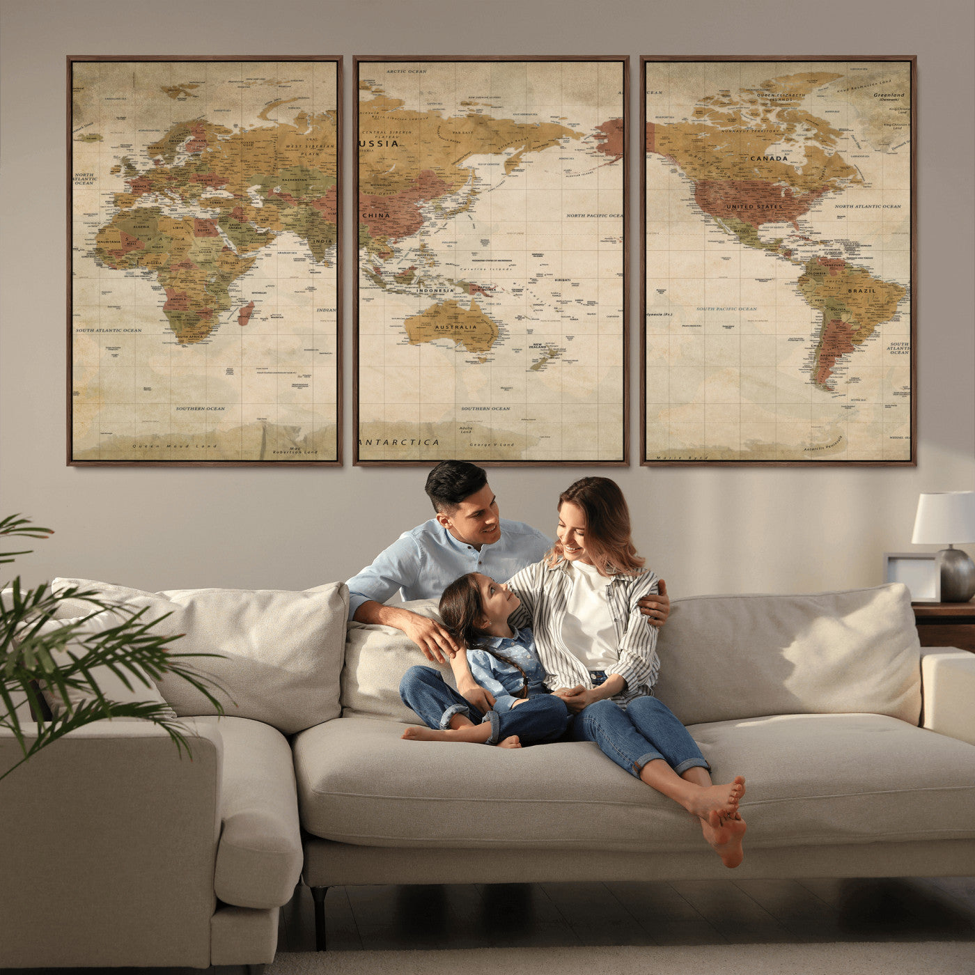 83478963-MGV-CV-36X24 - World Map Wall Art Canvas Print, Modern Decorative Framed Map Artwork Prints for Living Room, Office, Bedroom Wall Decor