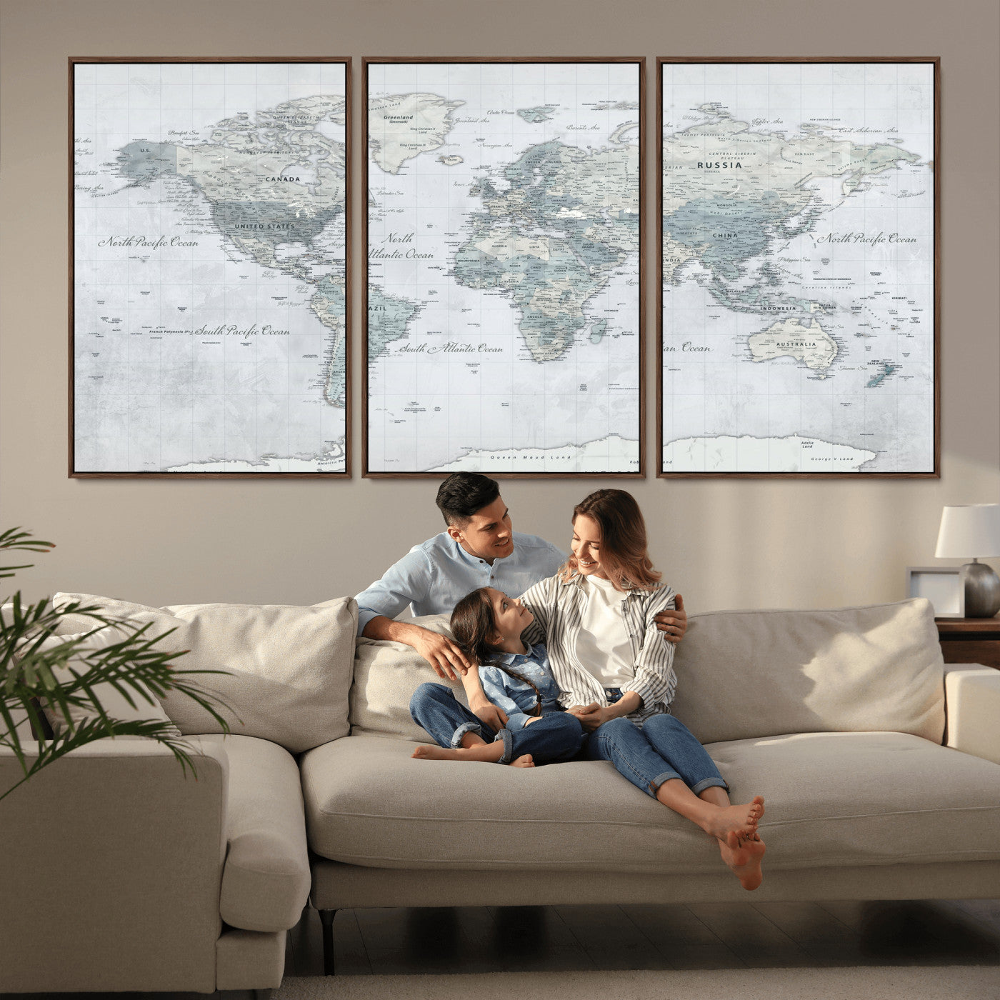 71091917-MGV-CV-36X24 - World Map Wall Art Canvas Print, Modern Decorative Framed Map Artwork Prints for Living Room, Office, Bedroom Wall Decor