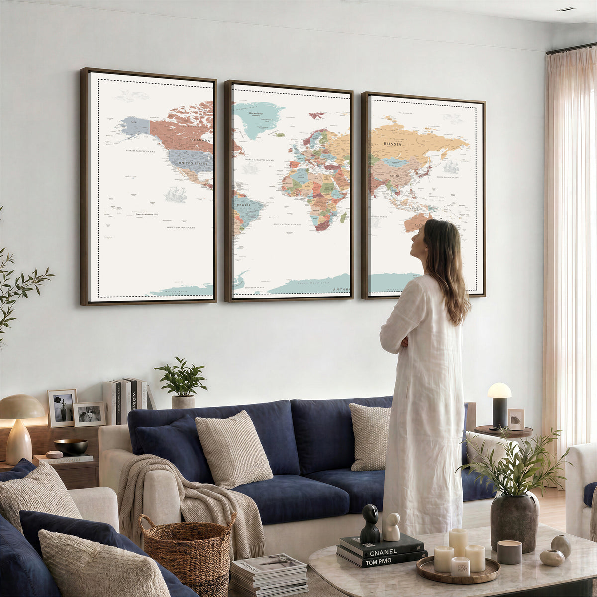 63447567-MGV-CV-36X24 - Pastel Colors World Map Wall Art Canvas Print