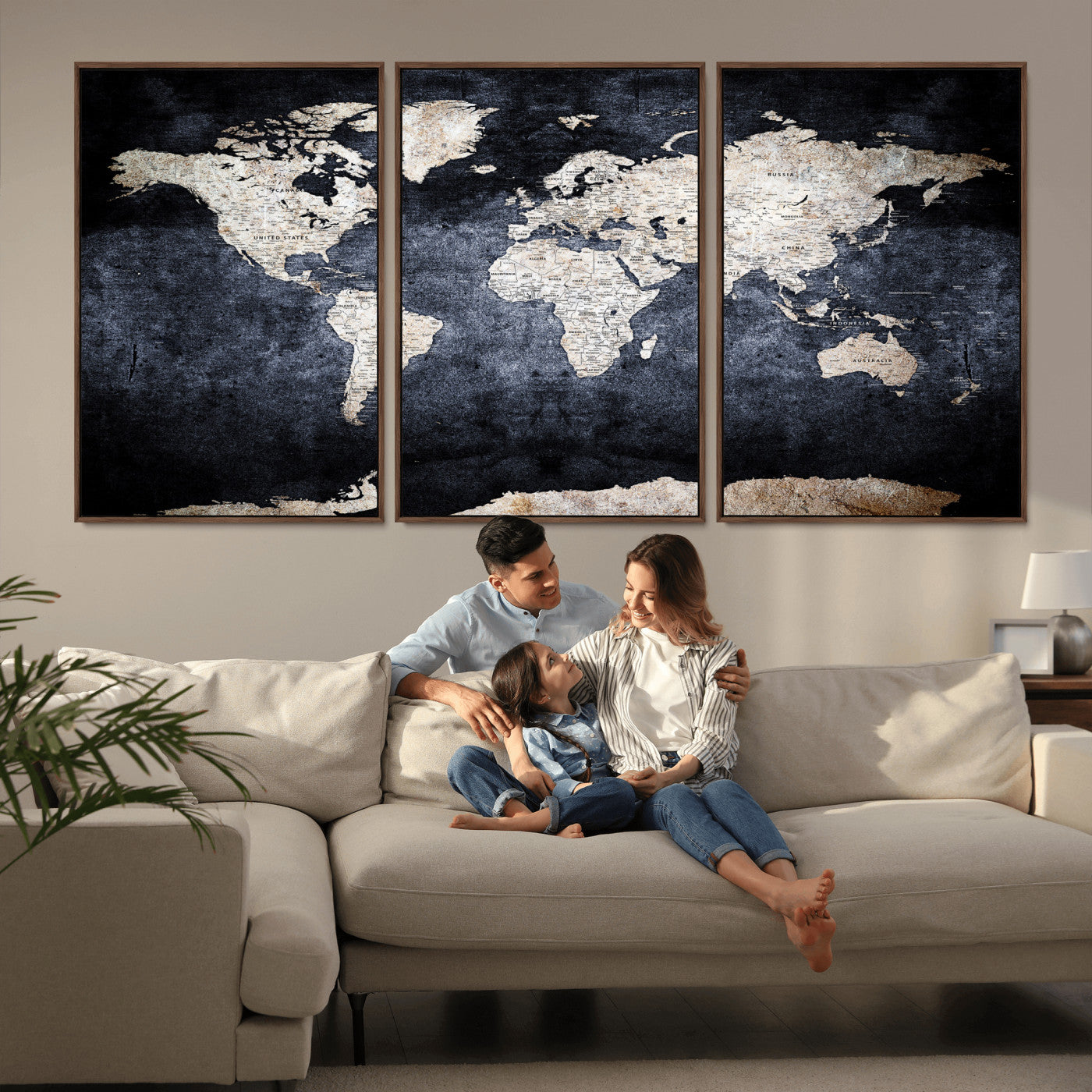 41193404-MGV-CV-36X24 - World Map Wall Art Canvas Print, Modern Decorative Framed Map Artwork Prints for Living Room, Office, Bedroom Wall Decor