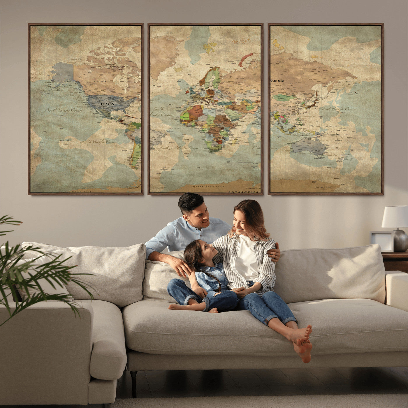 31492148-MGV-CV-36X24 - World Map Wall Art Canvas Print, Modern Decorative Framed Map Artwork Prints for Living Room, Office, Bedroom Wall Decor