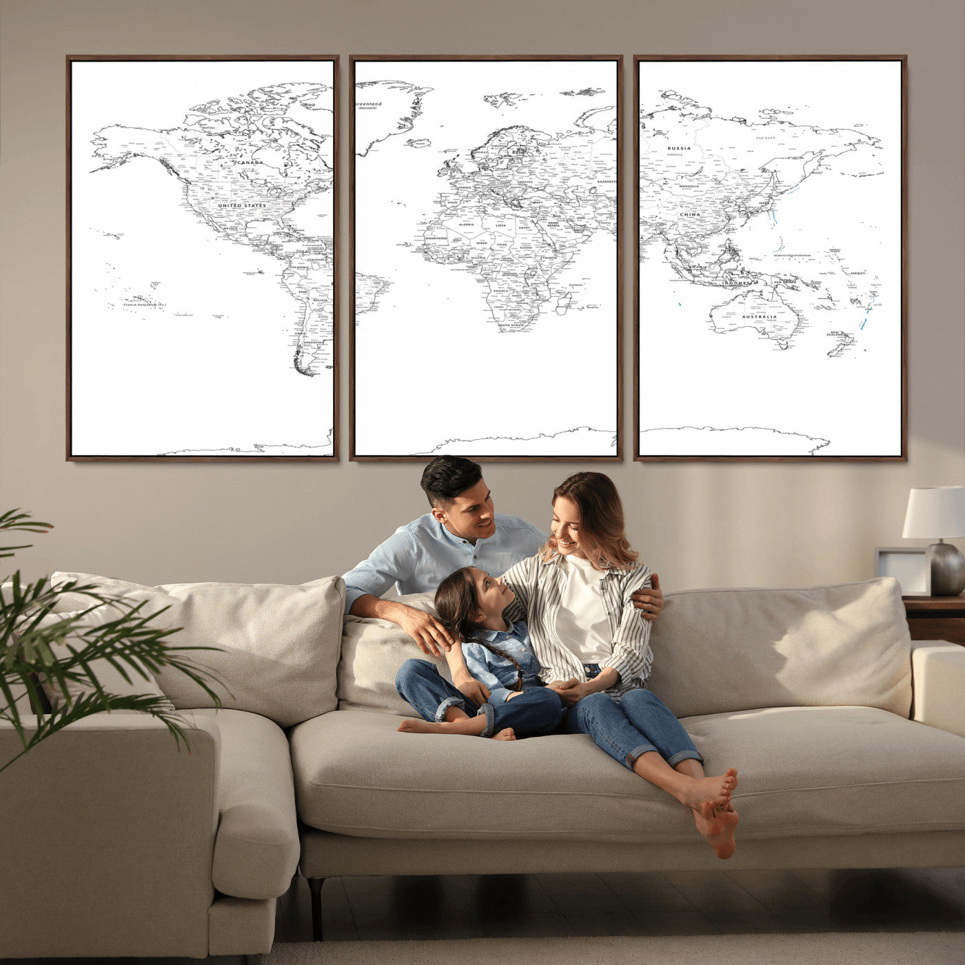 21002736-MGV-CV-36X24 - World Map Wall Art Canvas Print, Modern Decorative Framed Map Artwork Prints for Living Room, Office, Bedroom Wall Decor