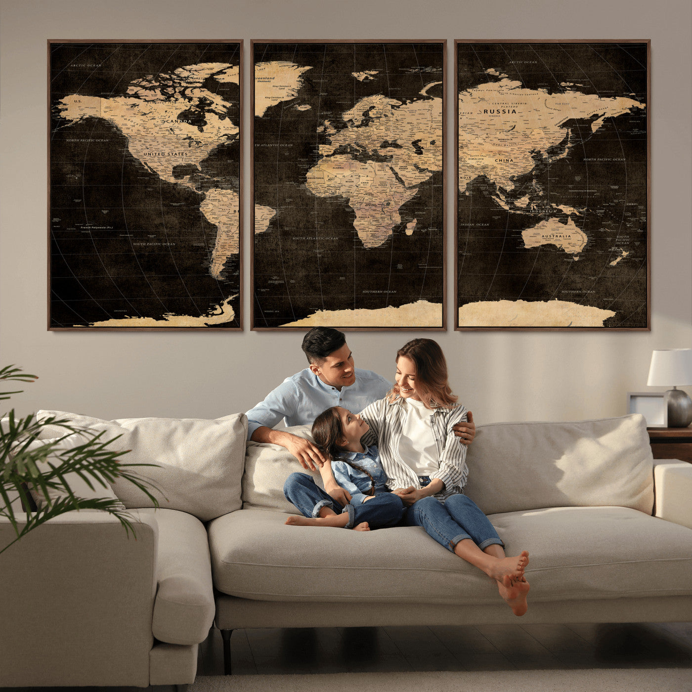 17790470-MGV-CV-36X24 - World Map Wall Art Canvas Print, Modern Decorative Framed Map Artwork Prints for Living Room, Office, Bedroom Wall Decor