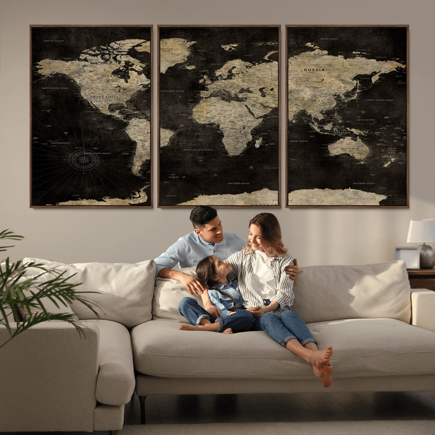 60653880-MGV-CV-36X24 - World Map Wall Art Canvas Print, Modern Decorative Framed Map Artwork Prints for Living Room, Office, Bedroom Wall Decor