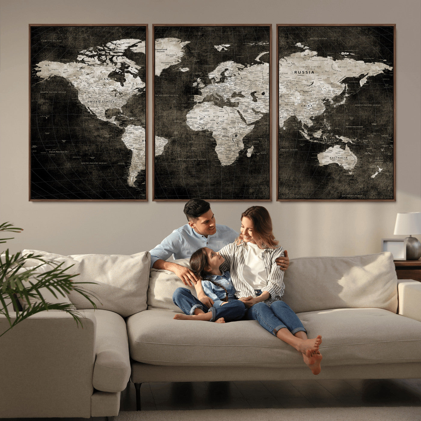 94581666-MGV-CV-36X24 - World Map Wall Art Canvas Print, Modern Decorative Framed Map Artwork Prints for Living Room, Office, Bedroom Wall Decor