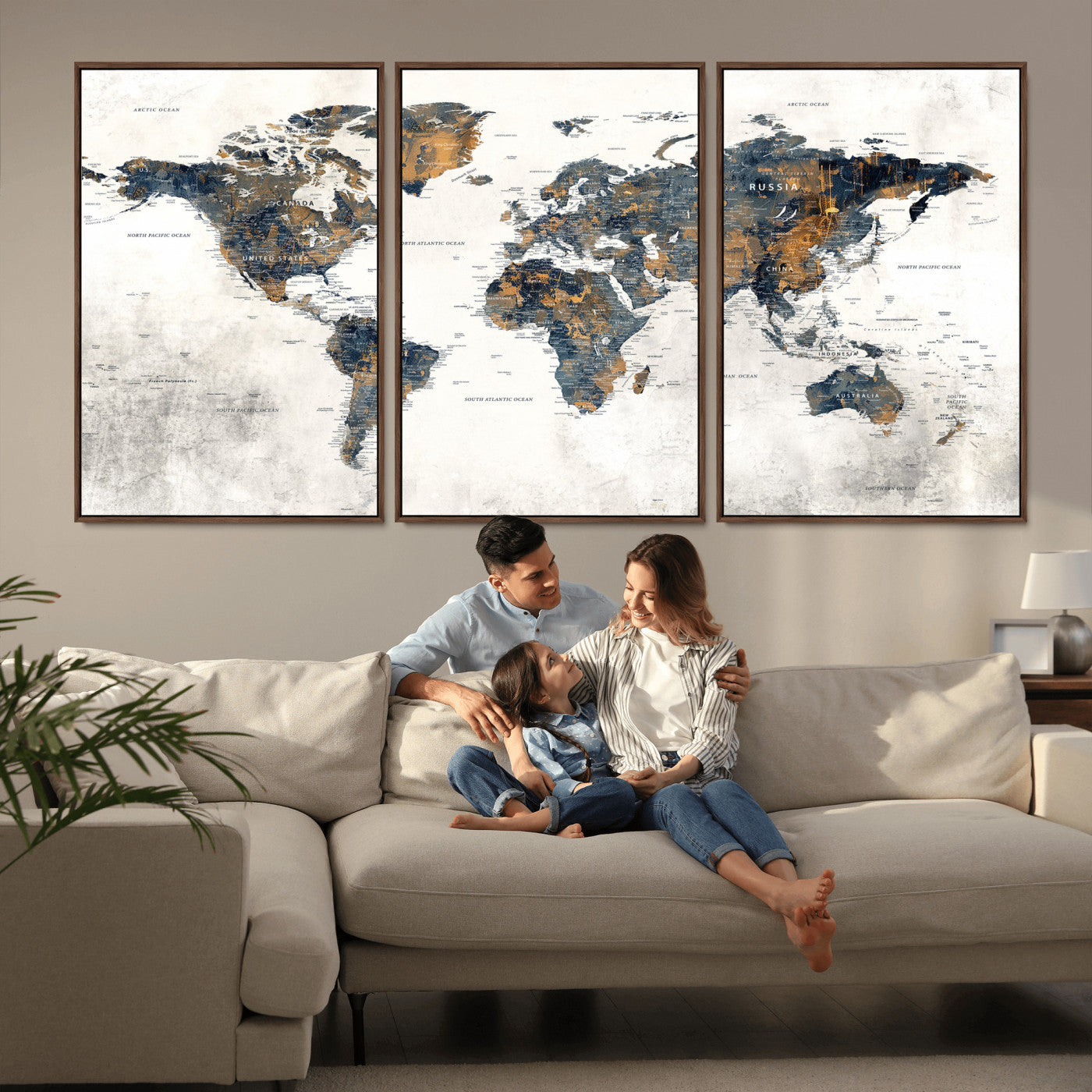 52451147-MGV-CV-36X24 - World Map Wall Art Canvas Print, Modern Decorative Framed Map Artwork Prints for Living Room, Office, Bedroom Wall Decor