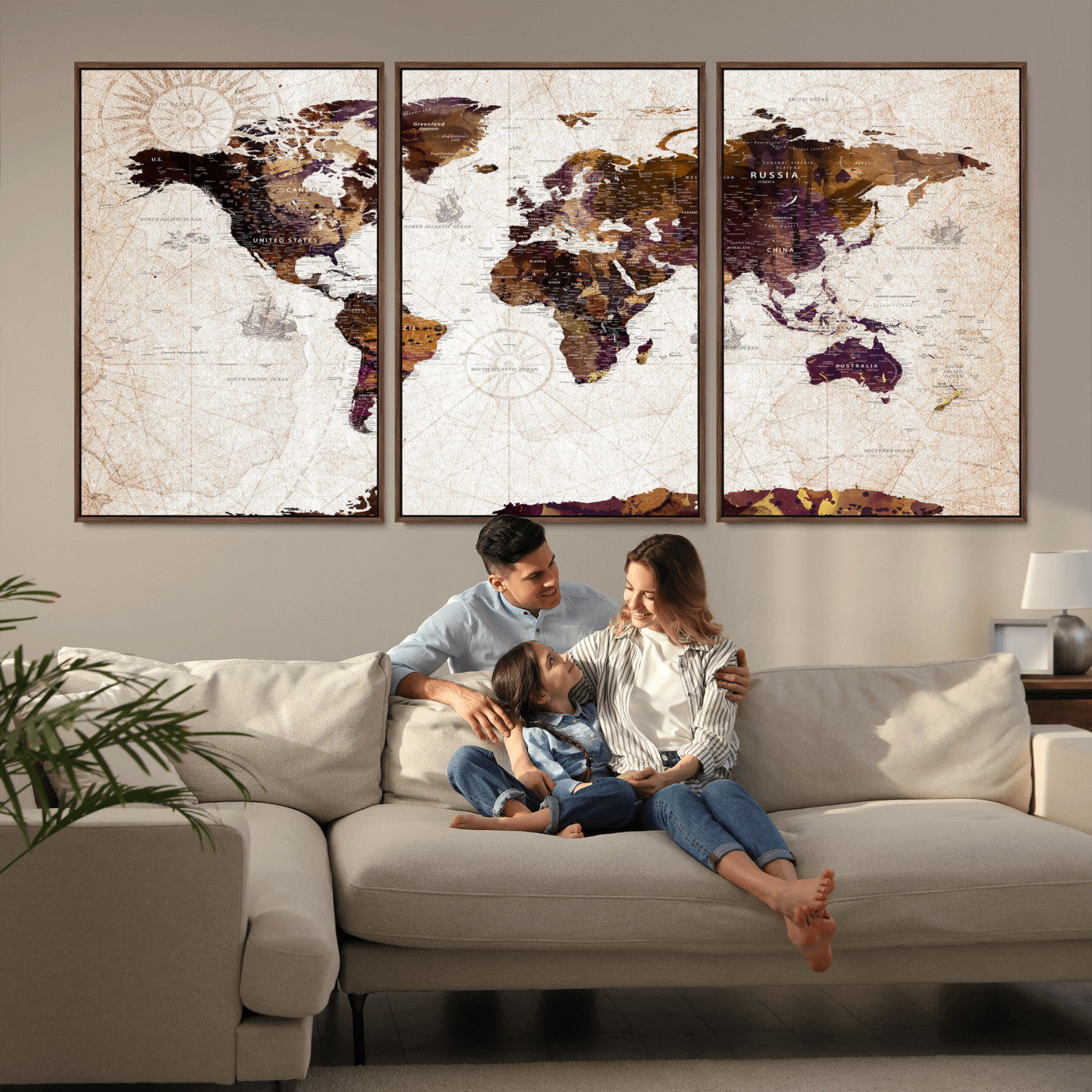 53400857-MGV-CV-36X24 - World Map Wall Art Canvas Print, Modern Decorative Framed Map Artwork Prints for Living Room, Office, Bedroom Wall Decor