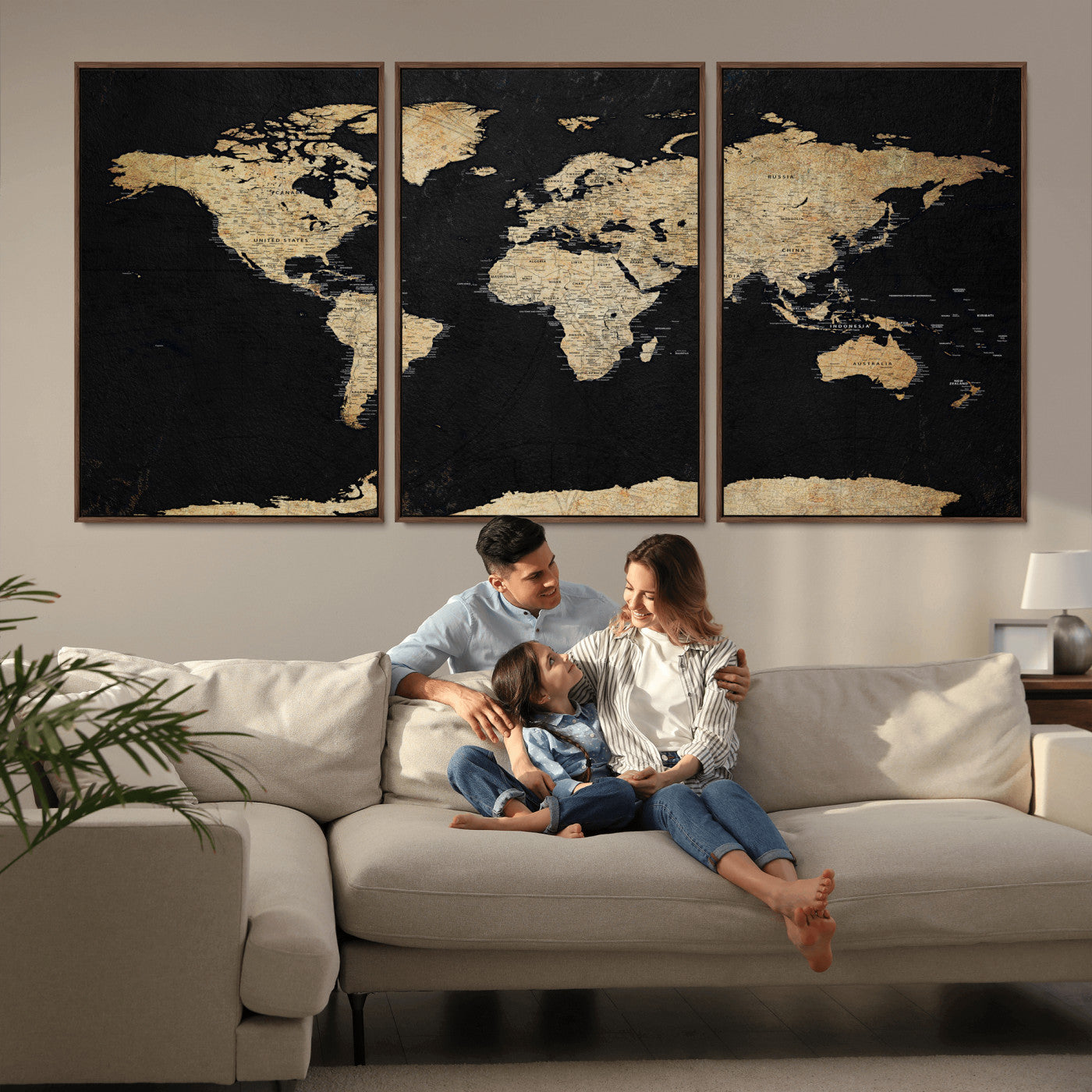 71518849-MGV-CV-36X24 - World Map Wall Art Canvas Print, Modern Decorative Framed Map Artwork Prints for Living Room, Office, Bedroom Wall Decor