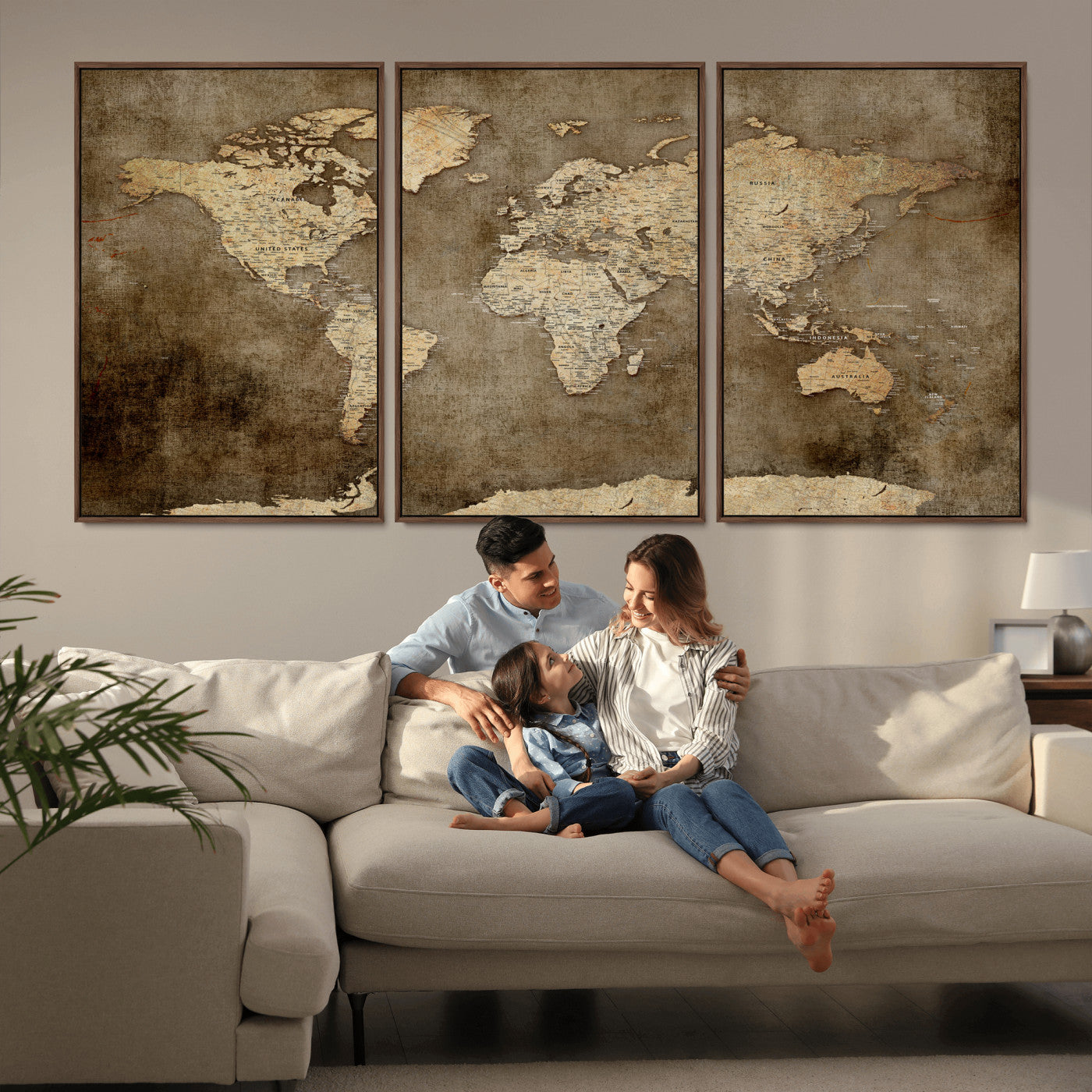 35847542-MGV-CV-36X24 - World Map Wall Art Canvas Print, Modern Decorative Framed Map Artwork Prints for Living Room, Office, Bedroom Wall Decor