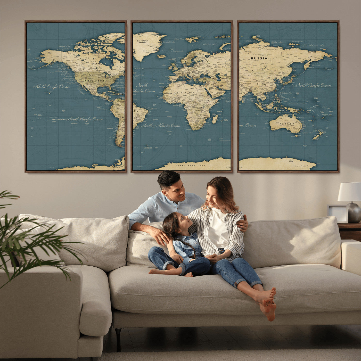 99599383-MGV-CV-36X24 - World Map Wall Art Canvas Print, Modern Decorative Framed Map Artwork Prints for Living Room, Office, Bedroom Wall Decor