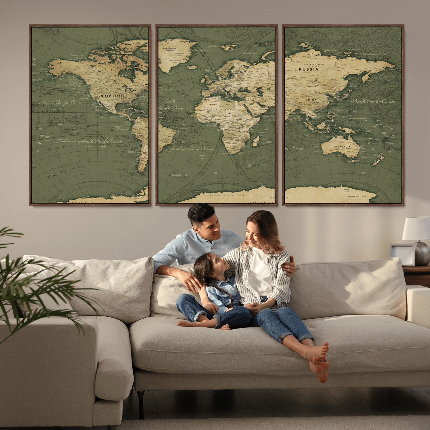 75846040-MGV-CV-36X24 - World Map Wall Art Canvas Print, Modern Decorative Framed Map Artwork Prints for Living Room, Office, Bedroom Wall Decor