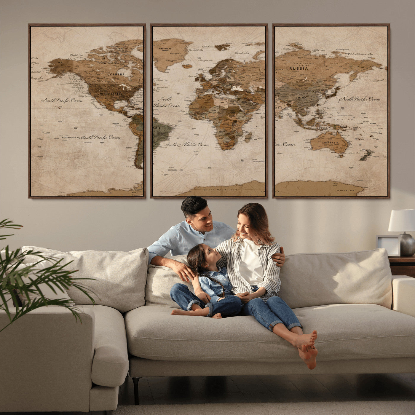 40064188-MGV-CV-36X24 - World Map Wall Art Canvas Print, Modern Decorative Framed Map Artwork Prints for Living Room, Office, Bedroom Wall Decor