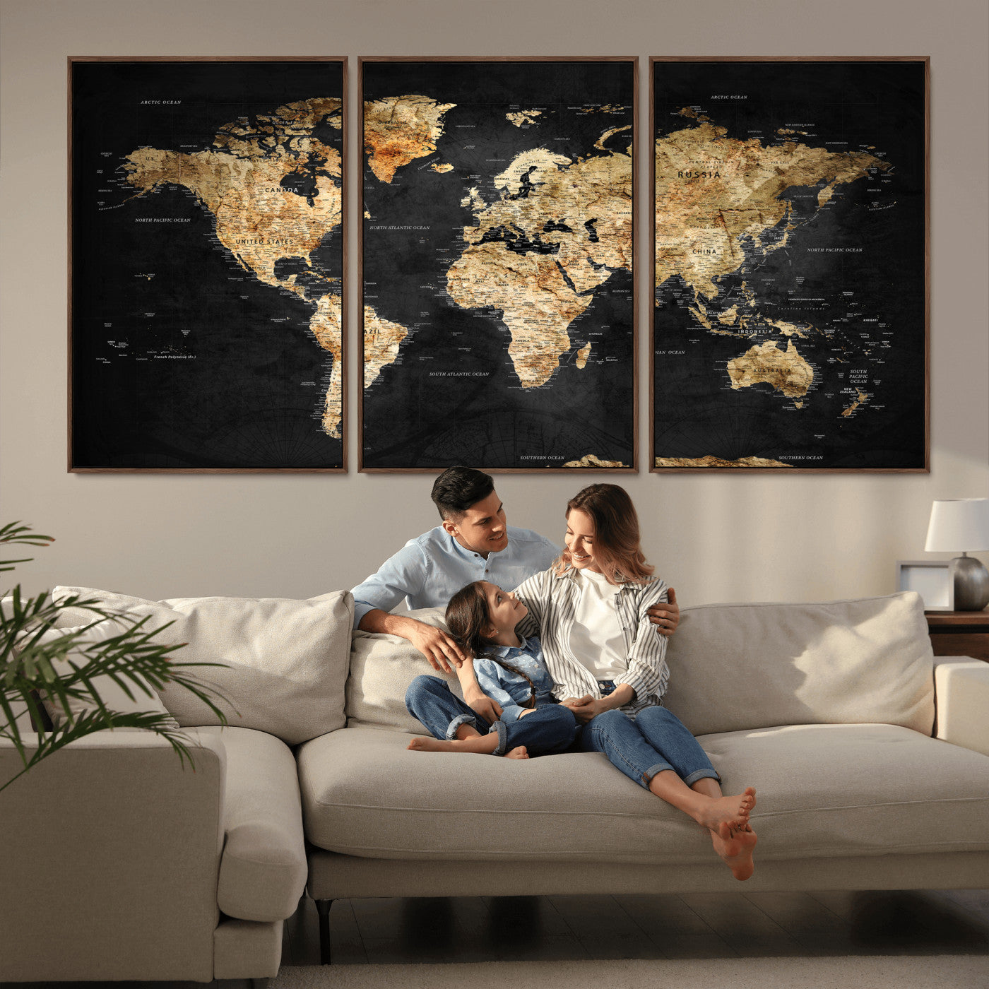 23568589-MGV-CV-36X24 - World Map Wall Art Canvas Print, Modern Decorative Framed Map Artwork Prints for Living Room, Office, Bedroom Wall Decor