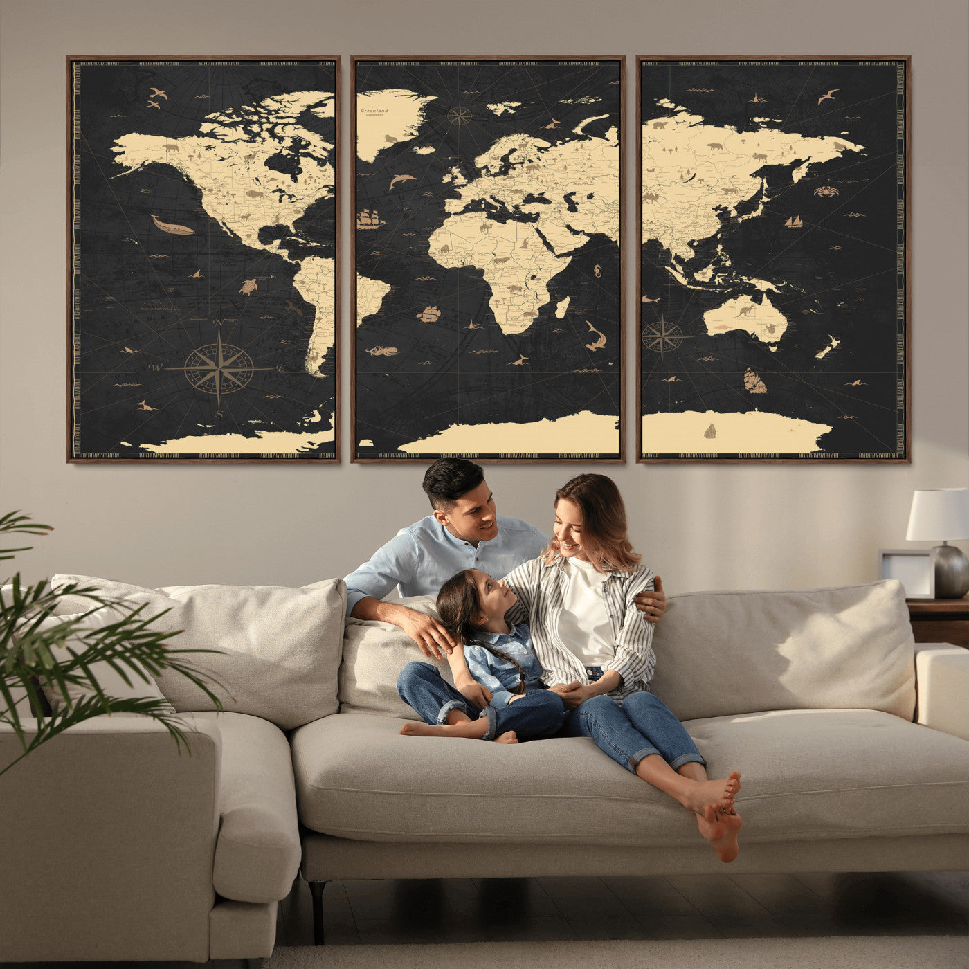 75220264-MGV-CV-36X24 - World Map Wall Art Canvas Print, Modern Decorative Framed Map Artwork Prints for Living Room, Office, Bedroom Wall Decor