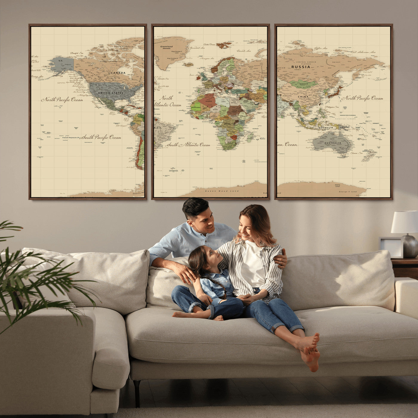 31407854-MGV-CV-36X24 - World Map Wall Art Canvas Print, Modern Decorative Framed Map Artwork Prints for Living Room, Office, Bedroom Wall Decor