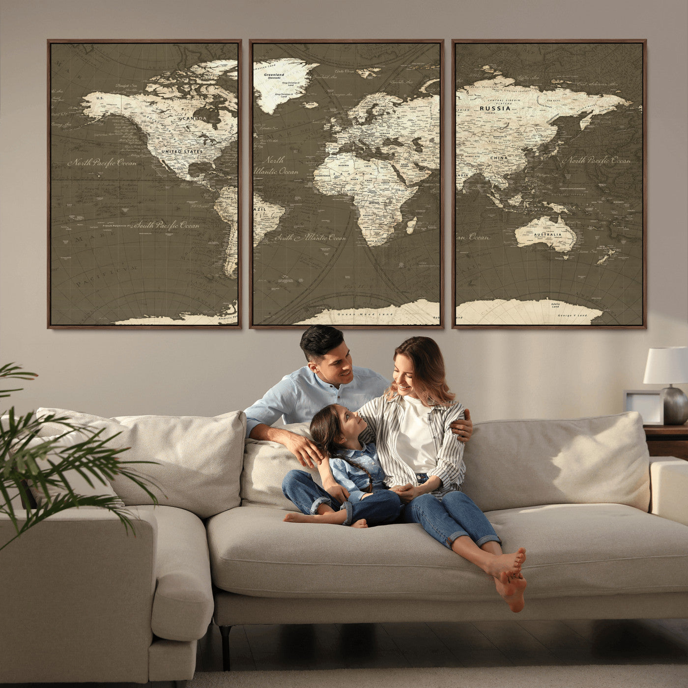 33202610-MGV-CV-36X24 - World Map Wall Art Canvas Print, Modern Decorative Framed Map Artwork Prints for Living Room, Office, Bedroom Wall Decor
