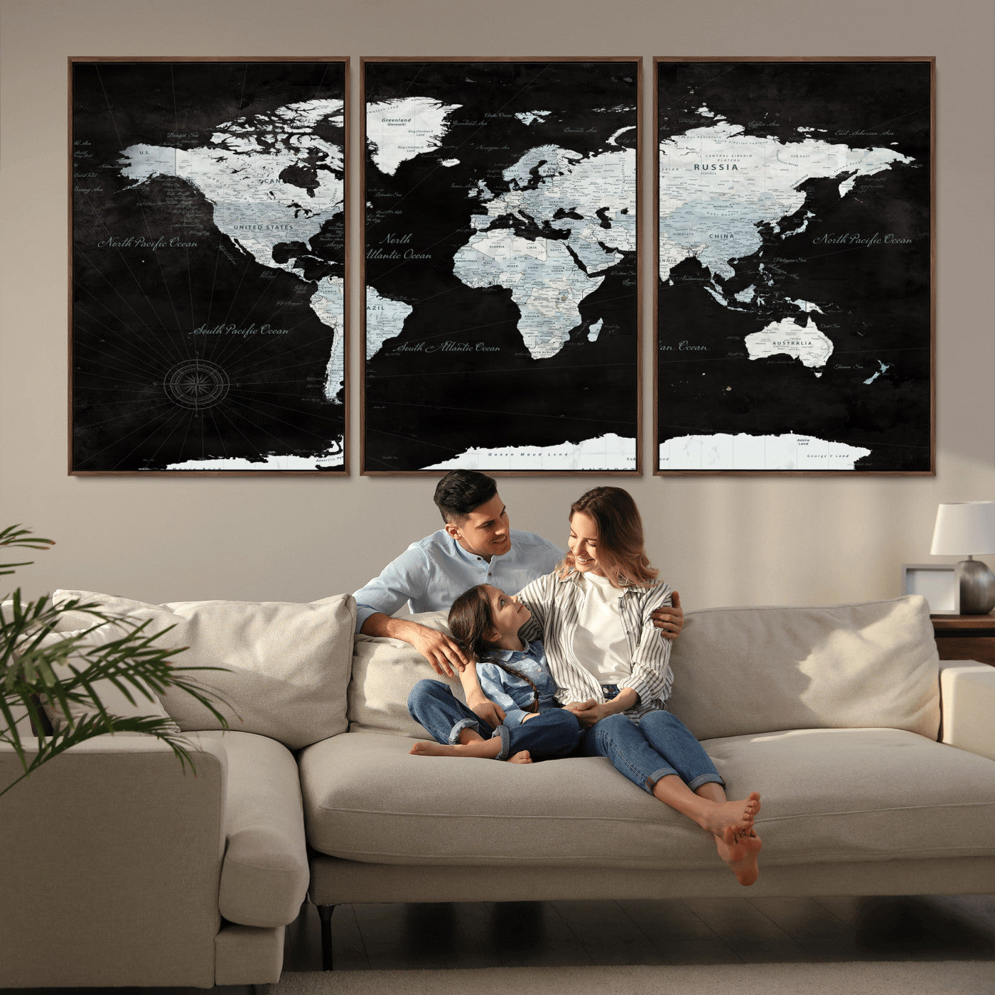 28664806-MGV-CV-36X24 - World Map Wall Art Canvas Print, Modern Decorative Framed Map Artwork Prints for Living Room, Office, Bedroom Wall Decor