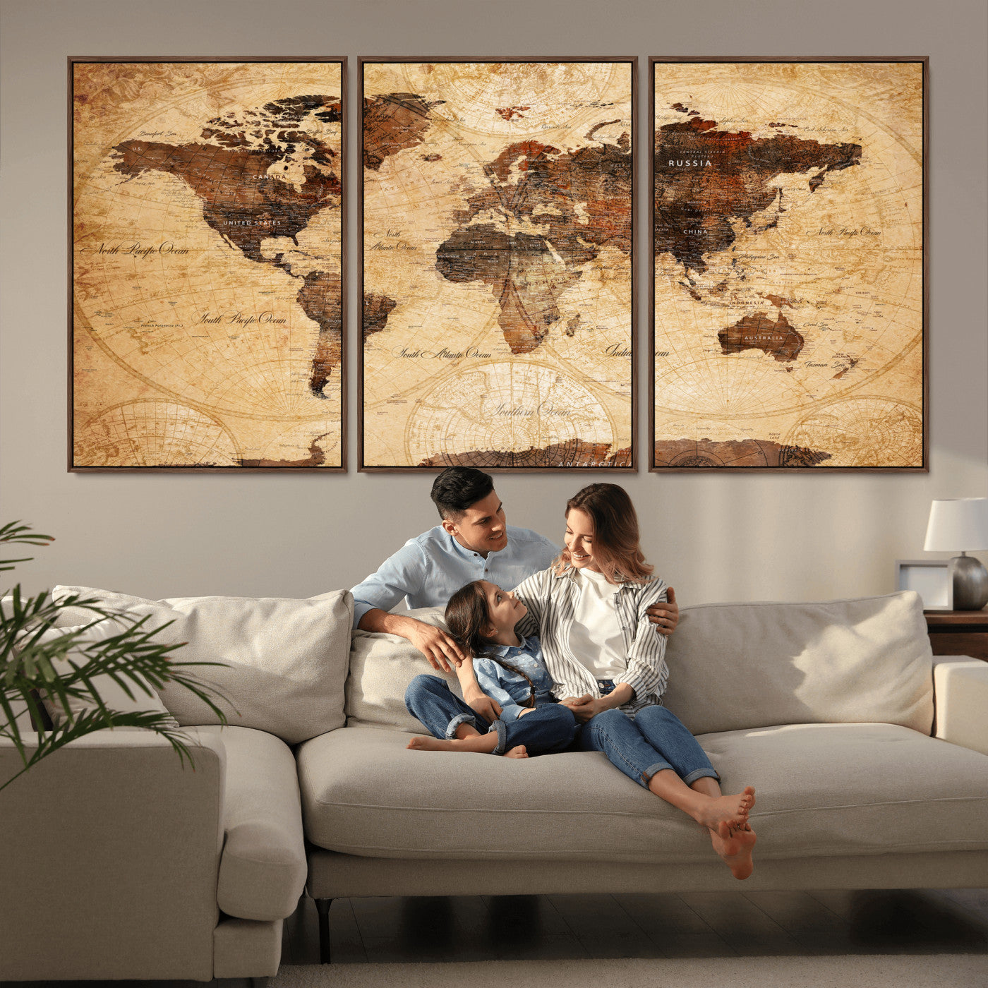 40760475-MGV-CV-36X24 - World Map Wall Art Canvas Print, Modern Decorative Framed Map Artwork Prints for Living Room, Office, Bedroom Wall Decor