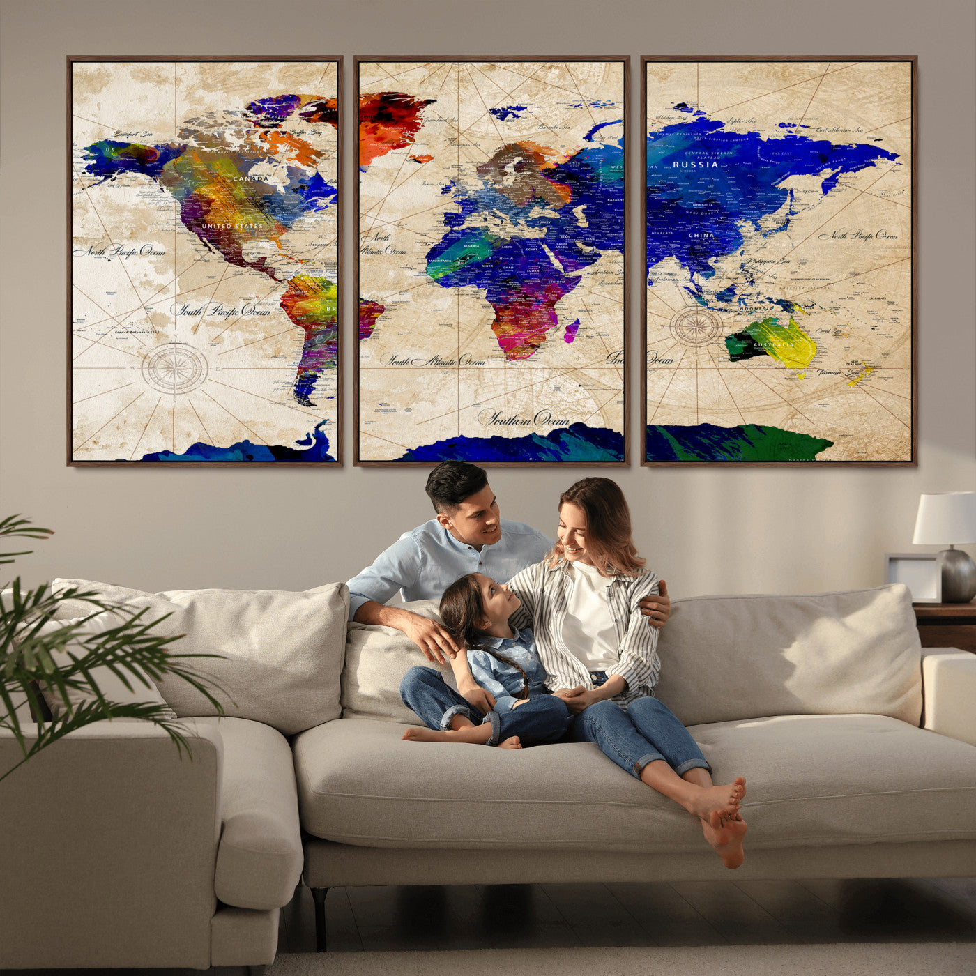 26284075-MGV-CV-36X24 - World Map Wall Art Canvas Print, Modern Decorative Framed Map Artwork Prints for Living Room, Office, Bedroom Wall Decor