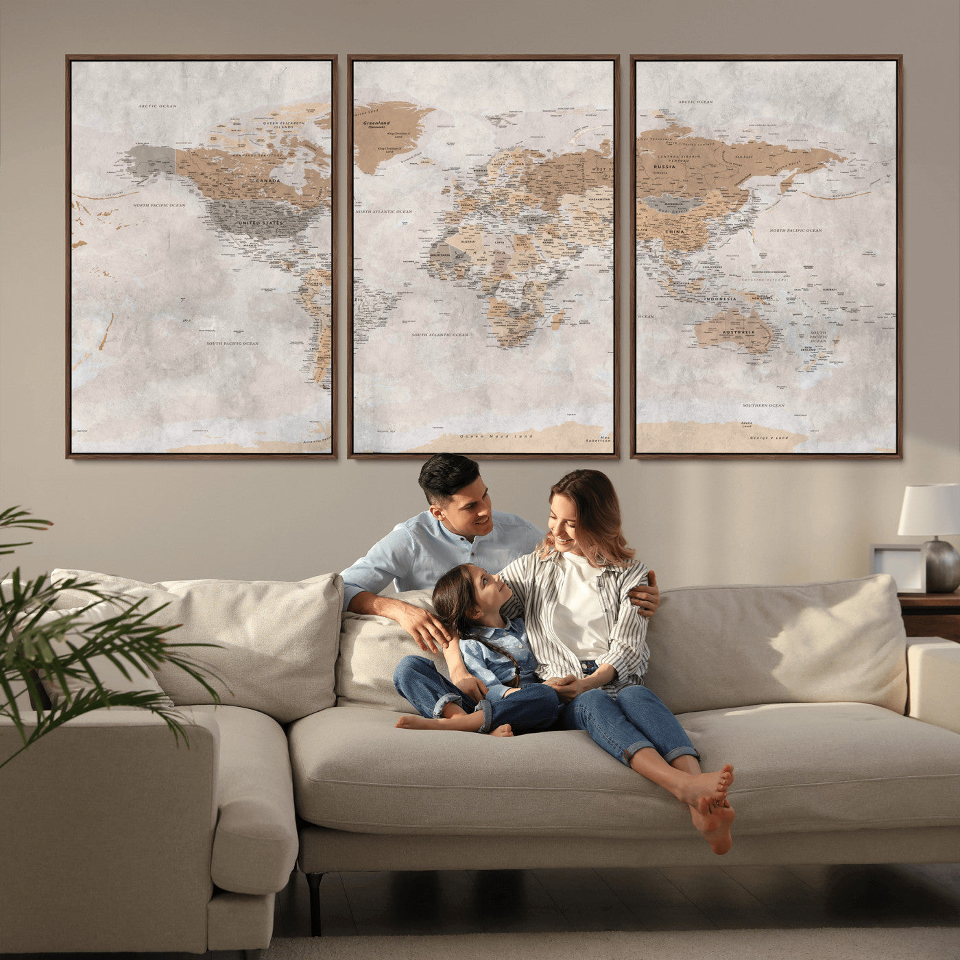 34051638-MGV-CV-36X24 - World Map Wall Art Canvas Print, Modern Decorative Framed Map Artwork Prints for Living Room, Office, Bedroom Wall Decor