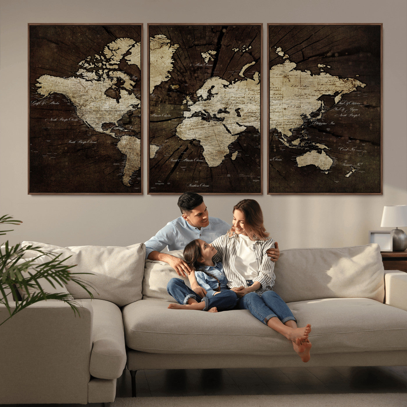 40991509-MGV-CV-36X24 - World Map Wall Art Canvas Print, Modern Decorative Framed Map Artwork Prints for Living Room, Office, Bedroom Wall Decor