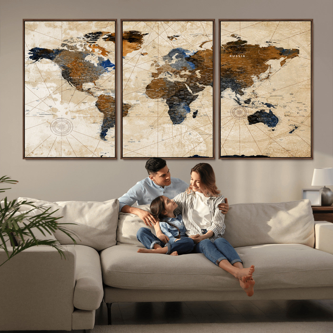 15727090-MGV-CV-36X24 - World Map Wall Art Canvas Print, Modern Decorative Framed Map Artwork Prints for Living Room, Office, Bedroom Wall Decor