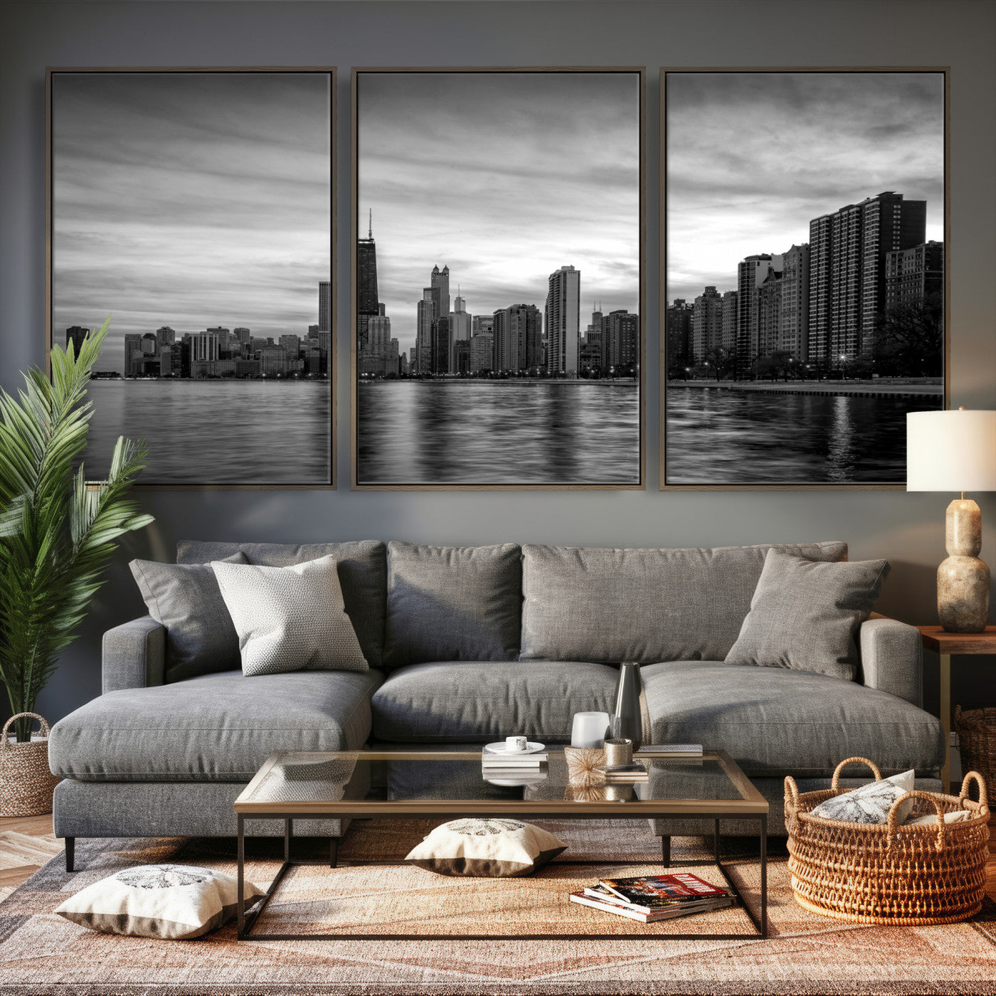 74552581-MGV-CV-36X24 - Chicago Wall Art Canvas Print, Chicago City Downtown Night Cityscape Print for Modern Urban Wall Decor
