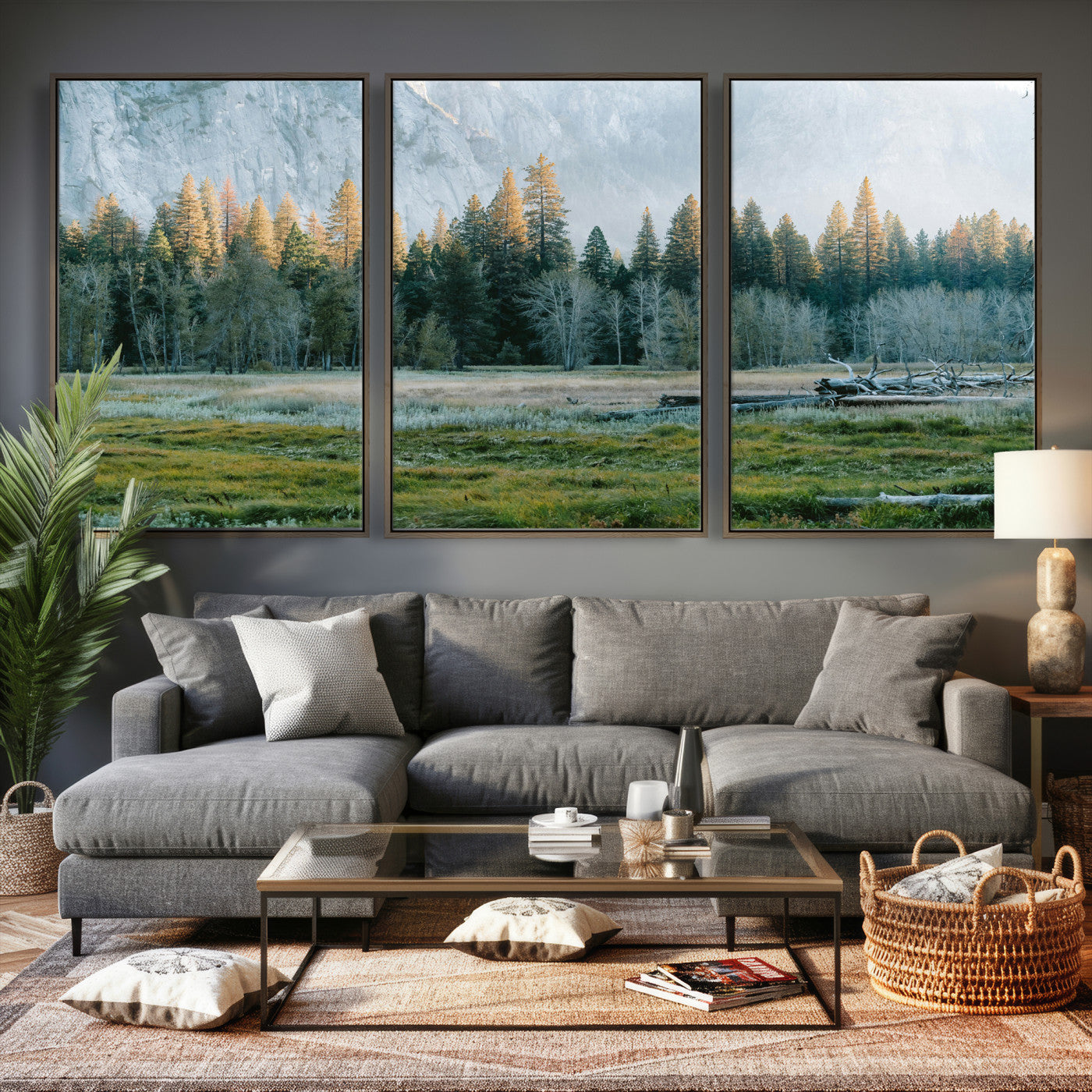 95548744-MGV-CV-36X24 - Forest Meadow Wall Art Canvas Print, Pine Tree Landscape Nature Artwork, Mountain Valley Scenic Photography, Calm Wilderness Wall Decor