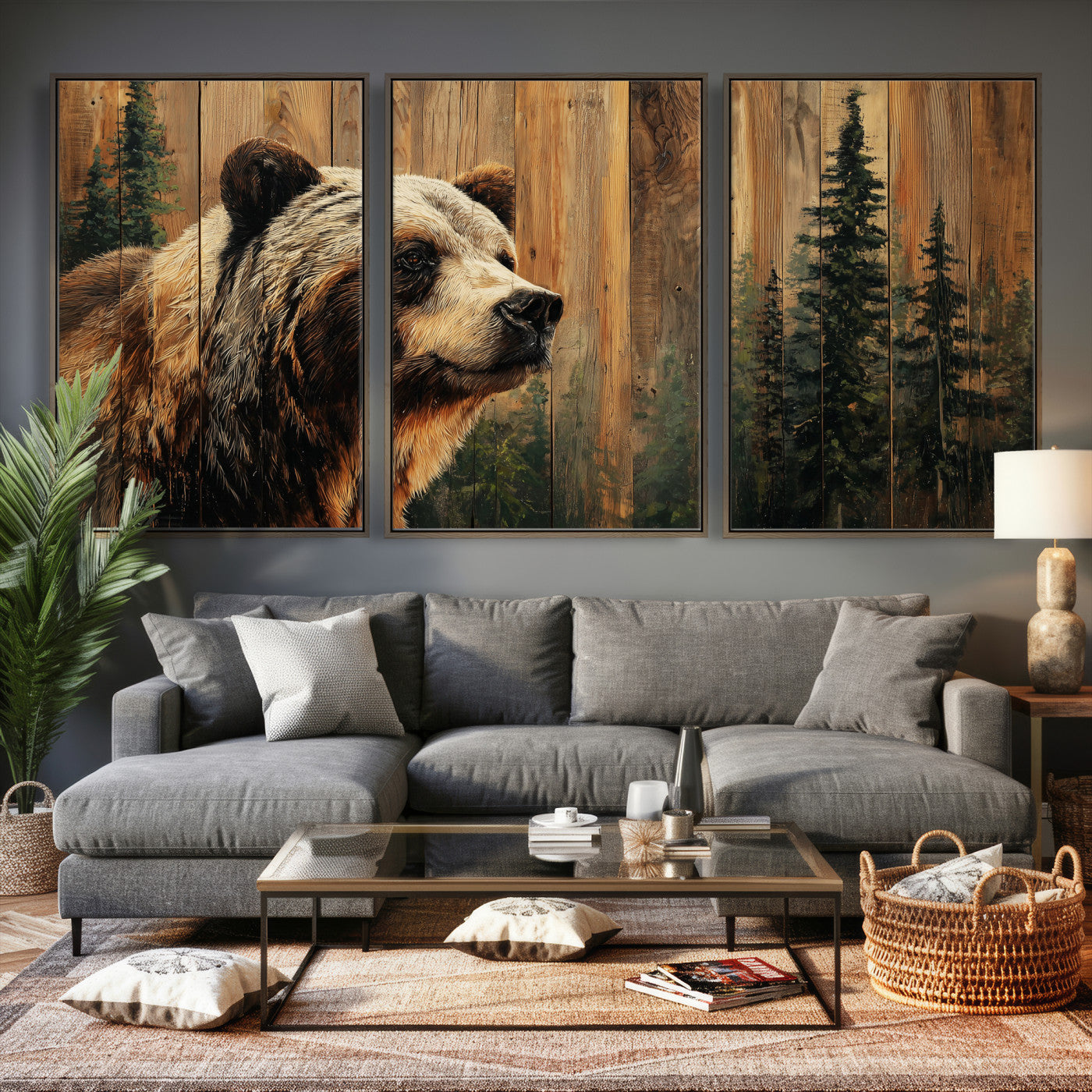 75645180-MGV-CV-36X24 - Grizzly Bear Wall Art Canvas Print, Rustic Wildlife Bear Artwork, Forest Animal Painting, Cabin Lodge Nature Wall Decor