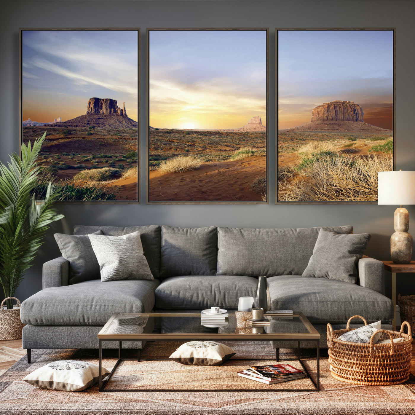14901845-MGV-CV-36X24 - Monument Valley Desert Landscape Wall Art Canvas Print, Southwest Desert Rock Formation Canvas Print, Western Red Rock Panorama Art Printing