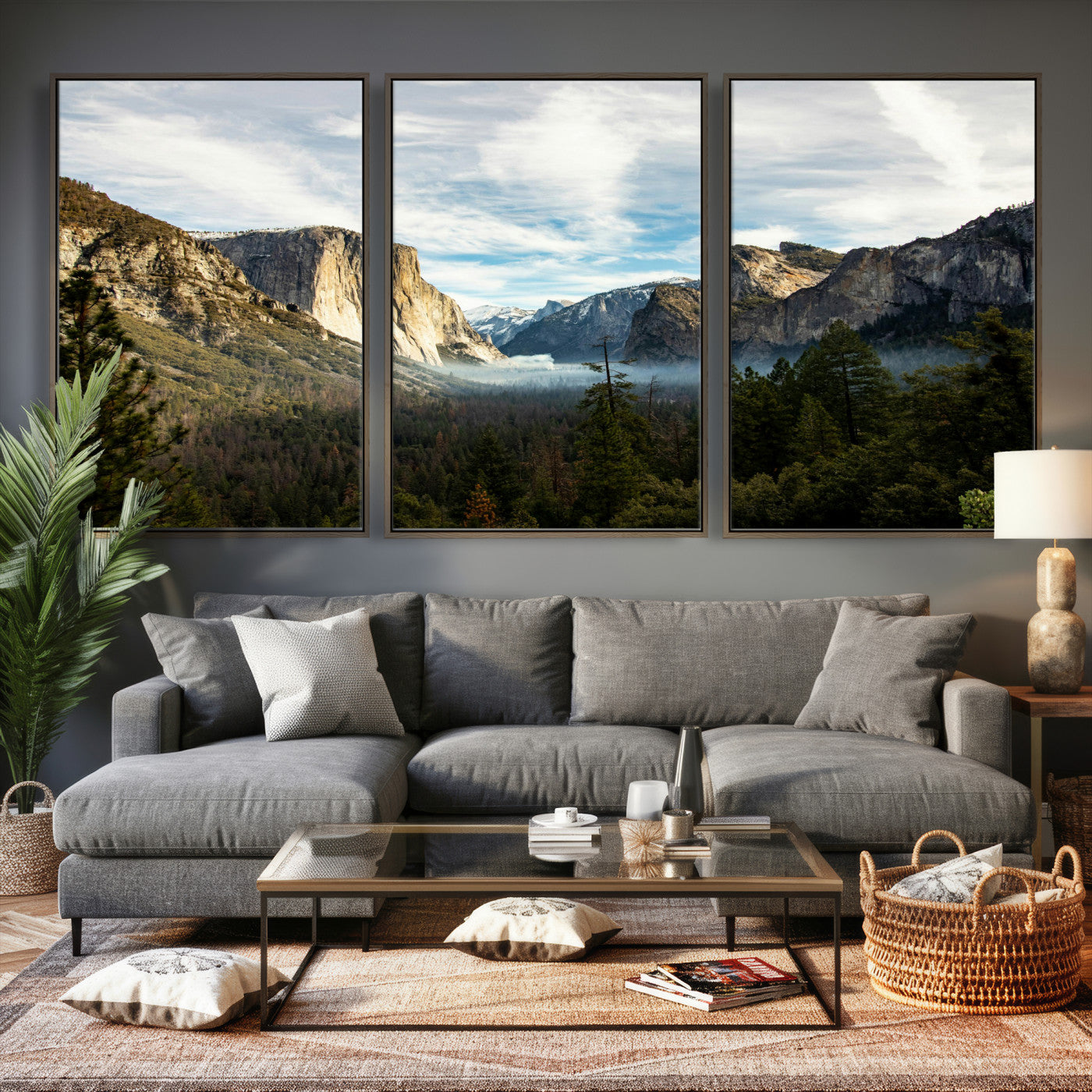 15089394-MGV-CV-36X24 - Yosemite Valley Mountain Landscape Wall Art Canvas Print, Granite Cliff Forest Valley Canvas Print, California National Park Scenic Art Printing