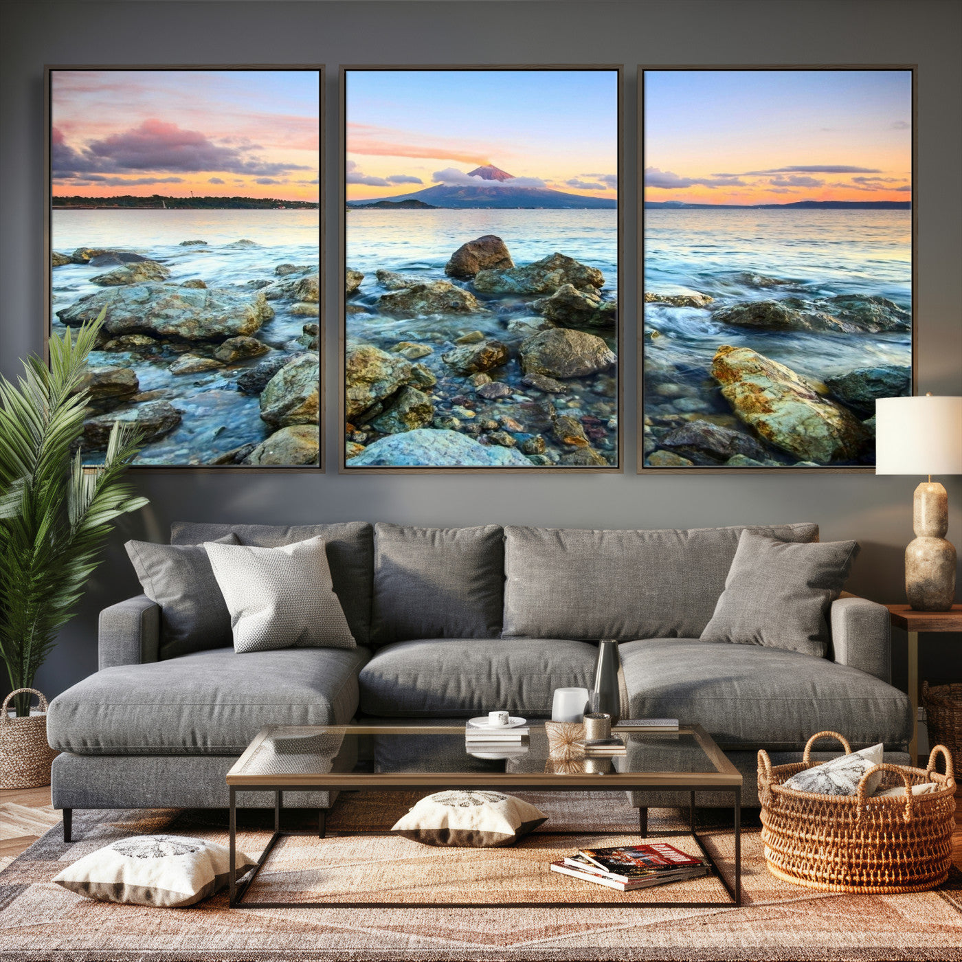 46869511-MGV-CV-36X24 - Mayon Volcano Seascape Landscape Wall Art Canvas Print, Tropical Ocean Shore Mountain Canvas Print, Philippines Coastal Scenic Art Printing