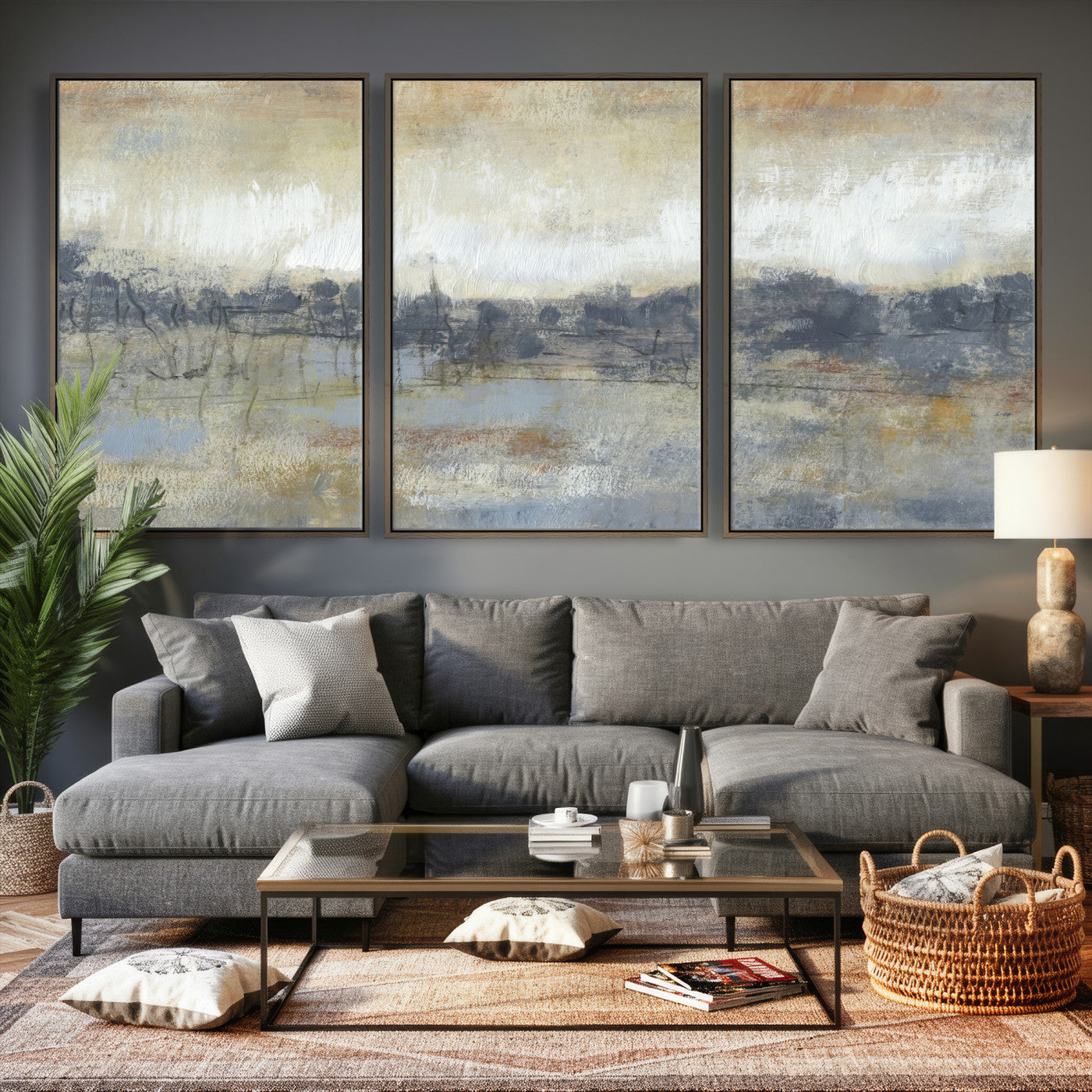 73973590-MGV-CV-36X24 - Abstract Neutral Landscape Painting Wall Art Canvas Print, Modern Minimal Texture Horizon Canvas Print, Beige Gray Contemporary Abstract Art Printing