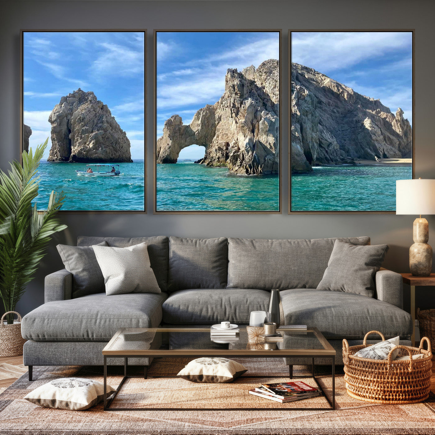 20946478-MGV-CV-36X24 - El Arco Cabo San Lucas Ocean Arch Wall Art Canvas Print, Baja California Rock Arch Seascape Canvas Print, Mexico Coastal Landmark Scenic Art Printing