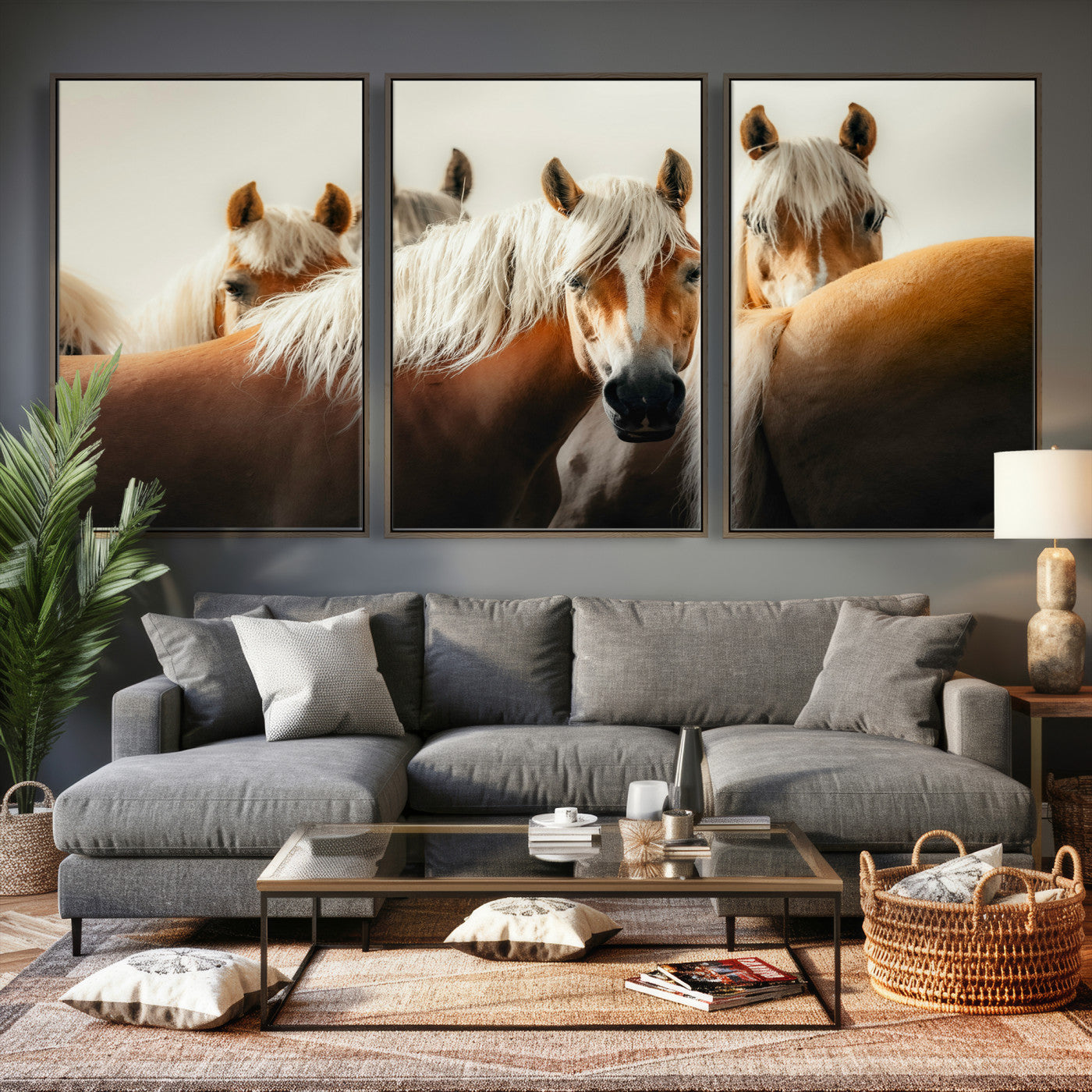 71904941-MGV-CV-36X24 - Wild Horse Herd Wall Art Canvas Print, Natural Horse Portrait Nature Wall Decor for Living Room and Office