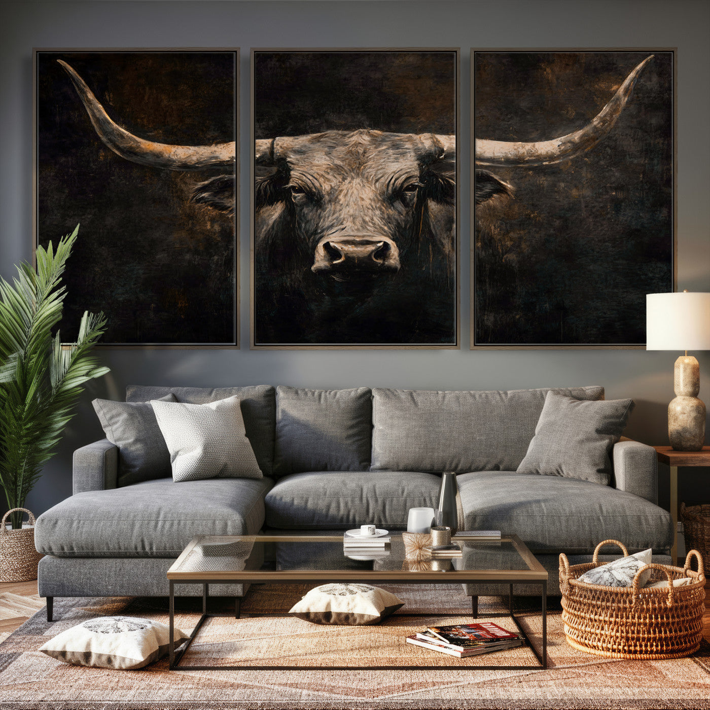 15731200-MGV-CV-36X24 - Vintage Longhorn Bull Wall Art Canvas Print – Rustic Western Cattle Artwork for Farmhouse, Ranch, Cabin, and Office Decor