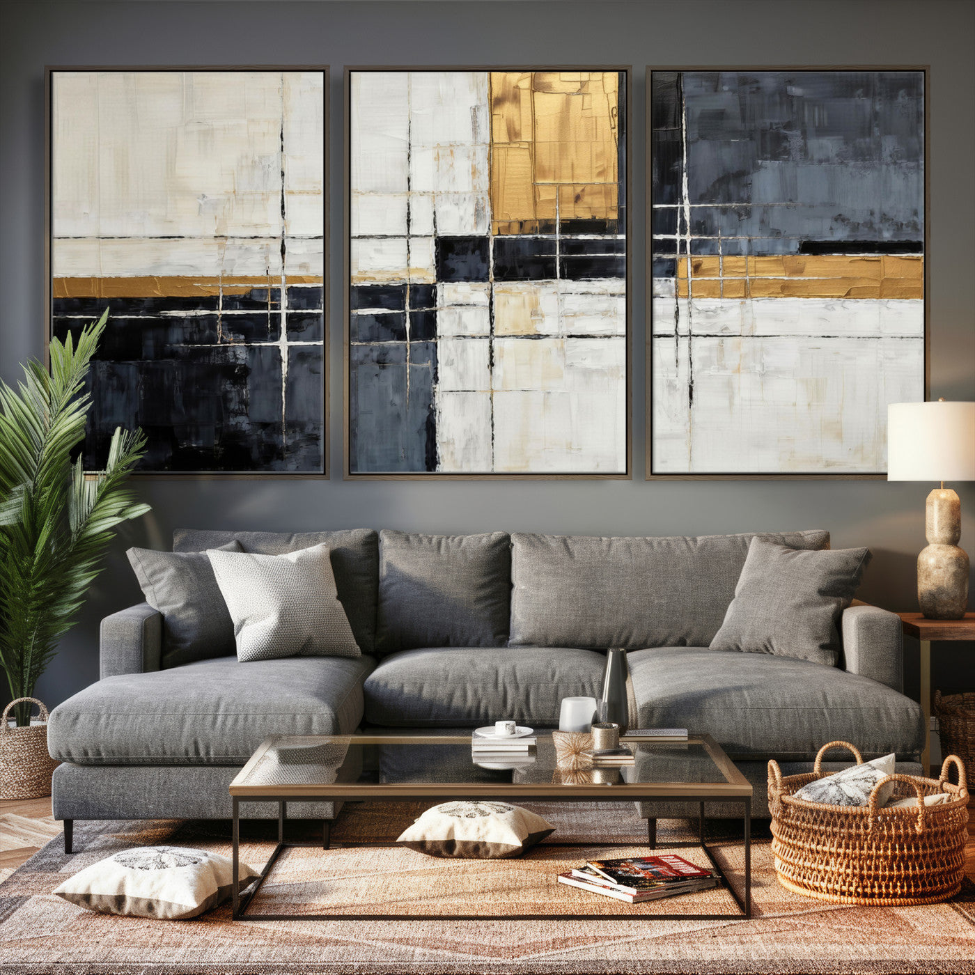 78975677-MGV-CV-36X24 - Gold Abstract Wall Art Canvas Print, Modern Luxury Geometric Painting Wall Decor for Living Room and Office