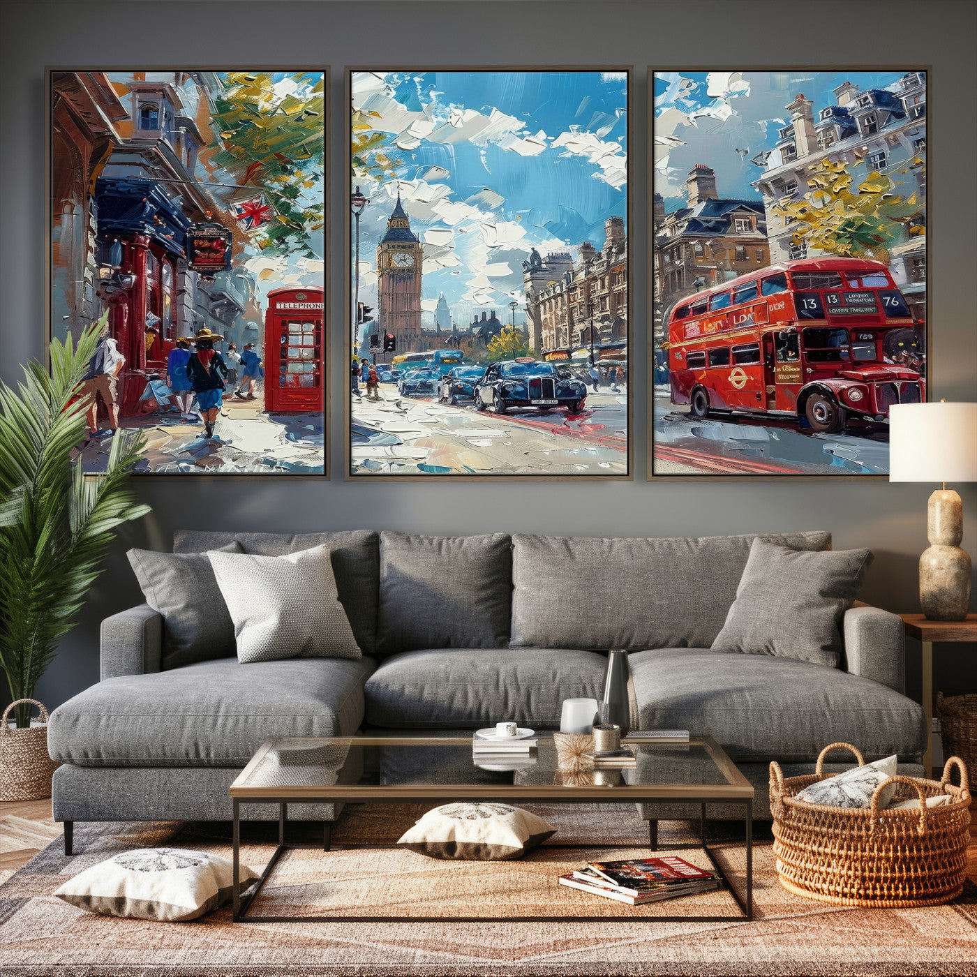 17630888-MGV-CV-36X24 - London Street Canvas Wall Art — Big Ben Red Bus Print | Oil Painting Style | UK City Wall Decor | Travel Art Gift | Living Room Print