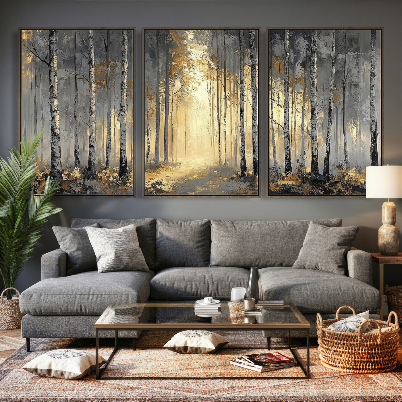 41017042-MGV-CV-36X24 - Abstract Birch Forest Wall Art Canvas Print – Modern Neutral Woodland Landscape Artwork for Living Room Decor