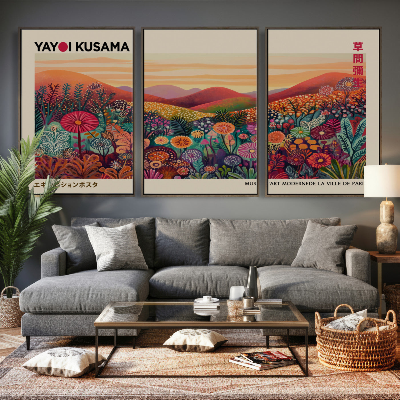 536X9-MGV-CV-36X24 - Yayoi Kusama Colorful Landscape Wall Art Canvas Print – Japanese Contemporary Exhibition Poster Artwork Print
