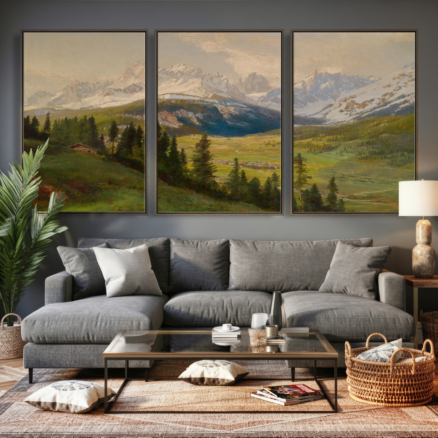 23120262-MGV-CV-36X24 - Konrad Petrides Sexten Village Canvas Print, Alpine Mountain Valley Painting, Dolomites Landscape Art