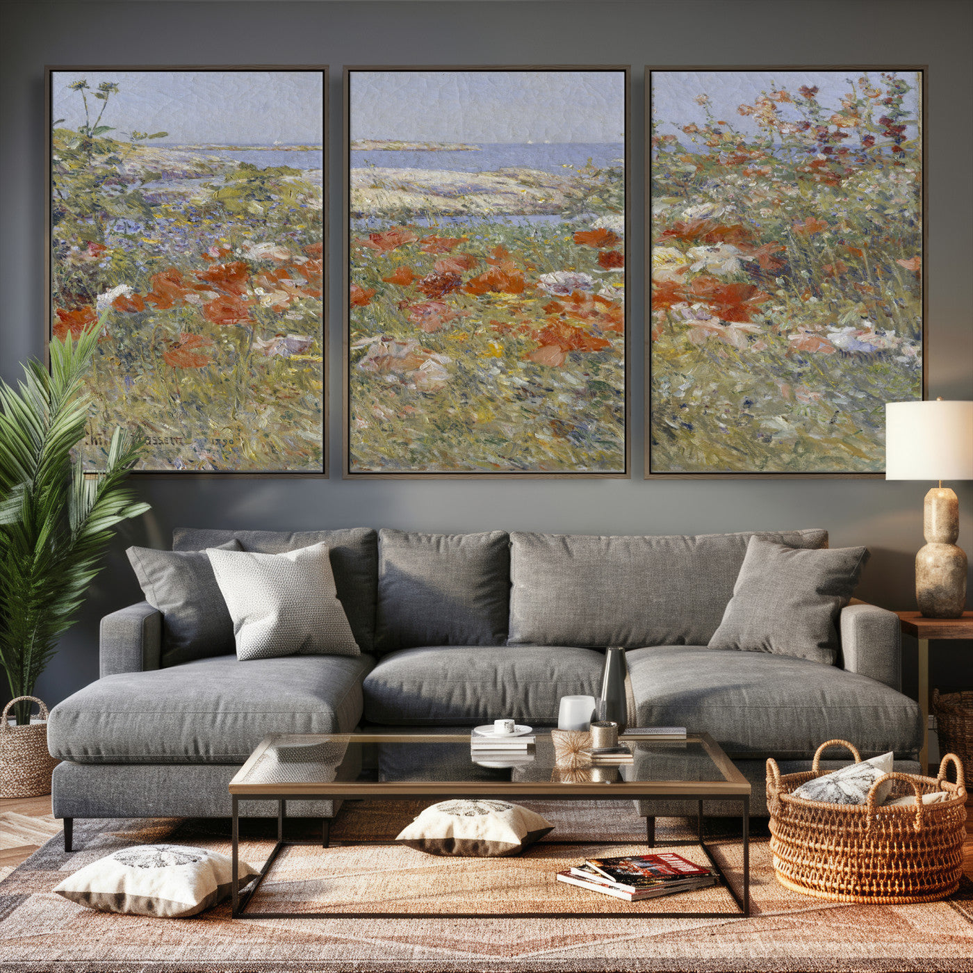 54770907-MGV-CV-36X24 - Childe Hassam Celia Thaxter Garden Canvas — 1890 American Impressionist Poppy Floral Print | Isles of Shoals Coastal Art | Classic Gift