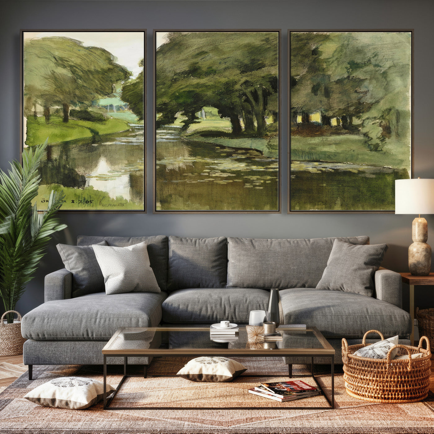 54446767-MGV-CV-36X24 - Anders Zorn Watercolor Canvas Print, Örtofta 1905 Swedish River Landscape, Impressionist Nature Art, Scandinavian Wall Decor, Plein Air Painting Print